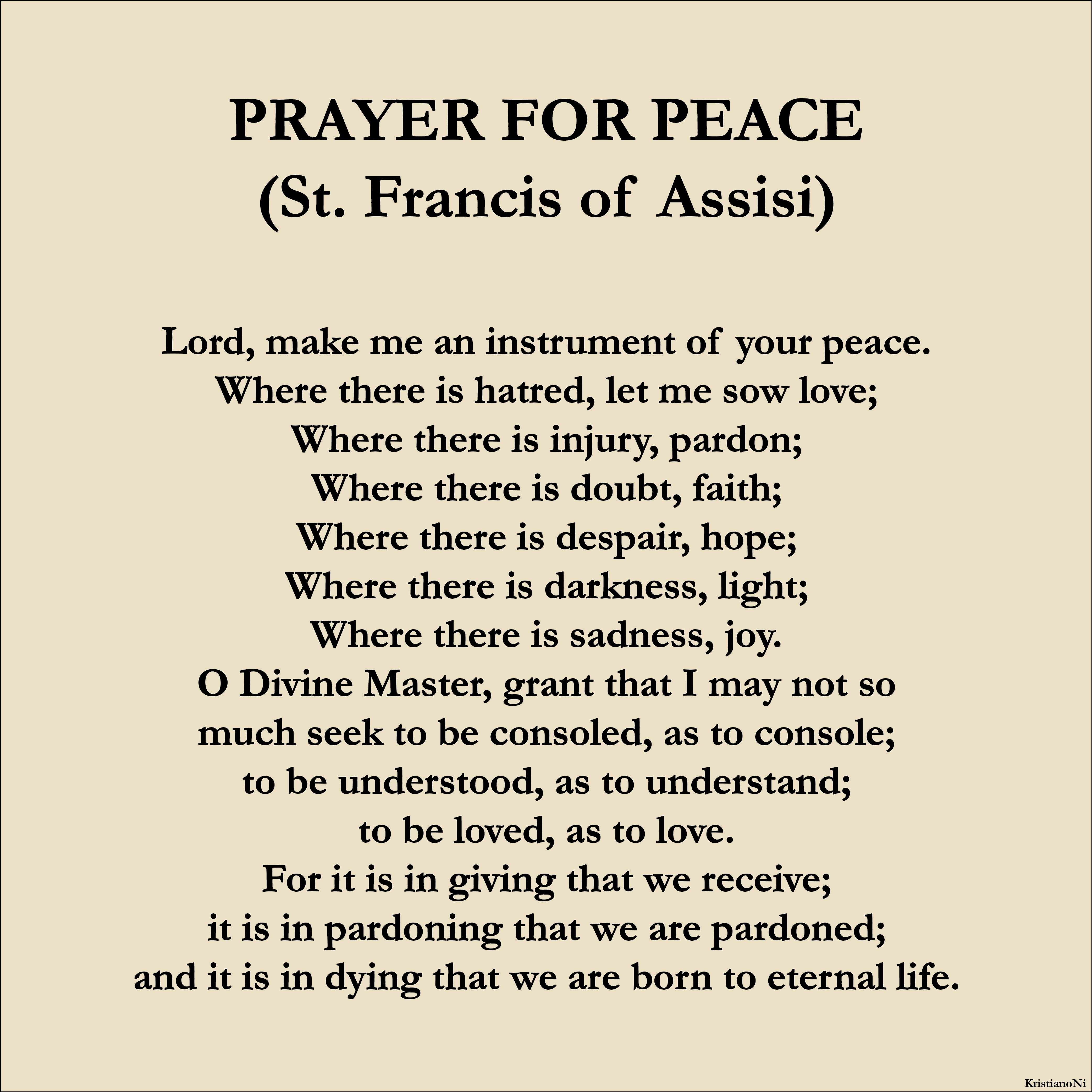 Prayer For Peace St. Francis Of Assisi