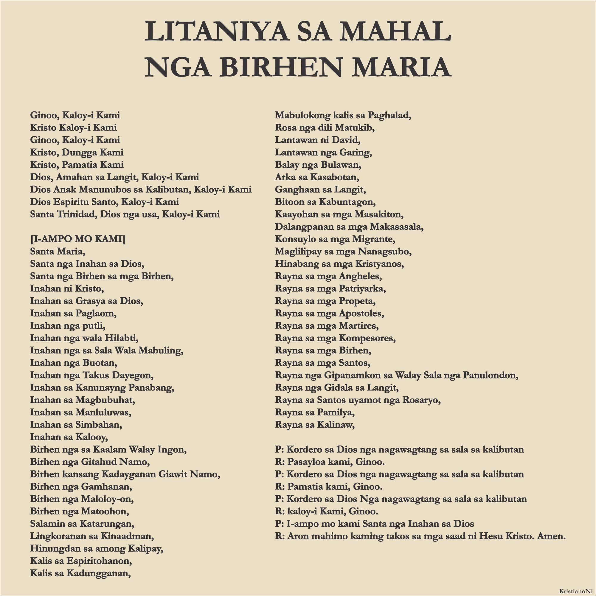 Litaniya Sa Mahal Nga Birhen Maria