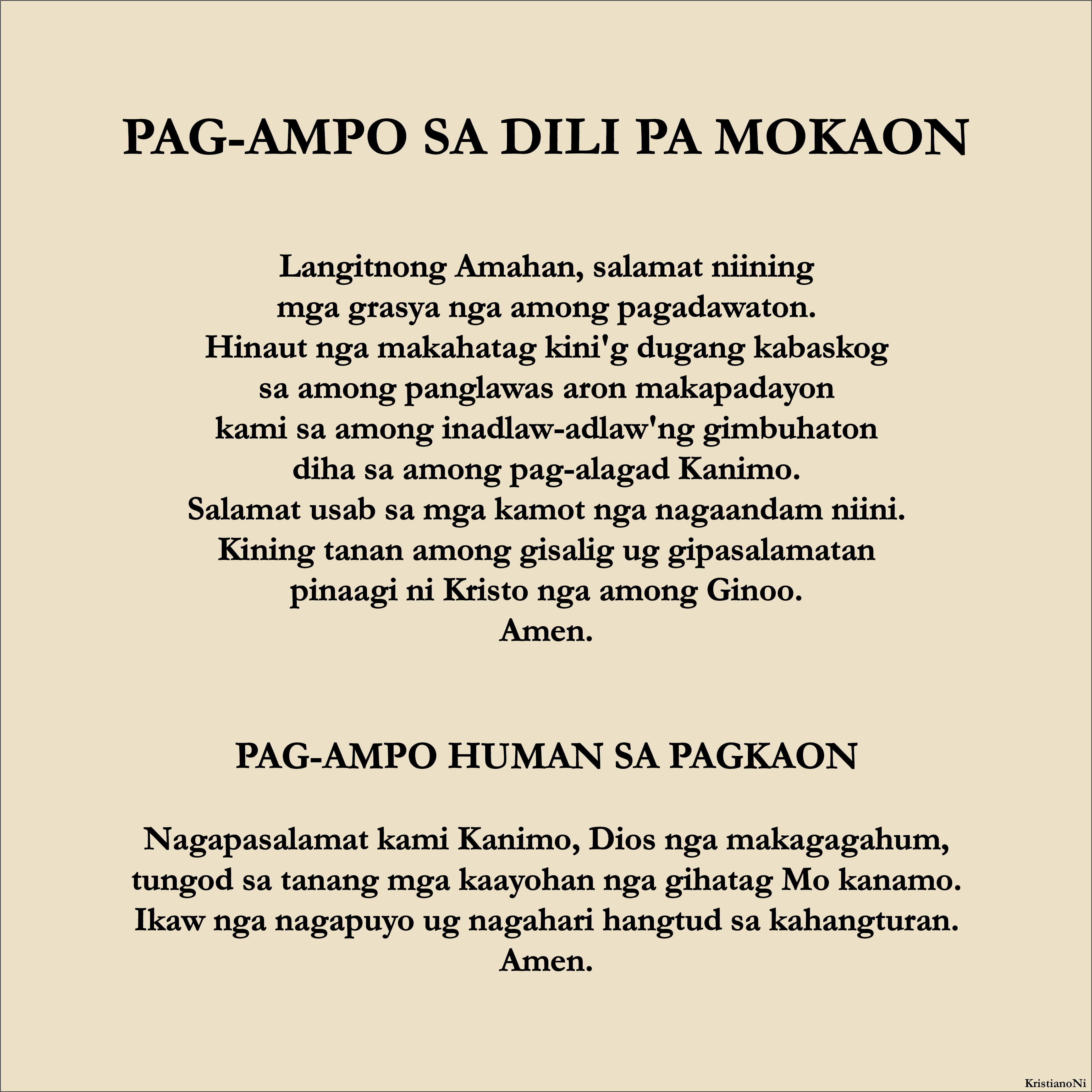 Pag-ampo Sa Dili Pa Mokaon