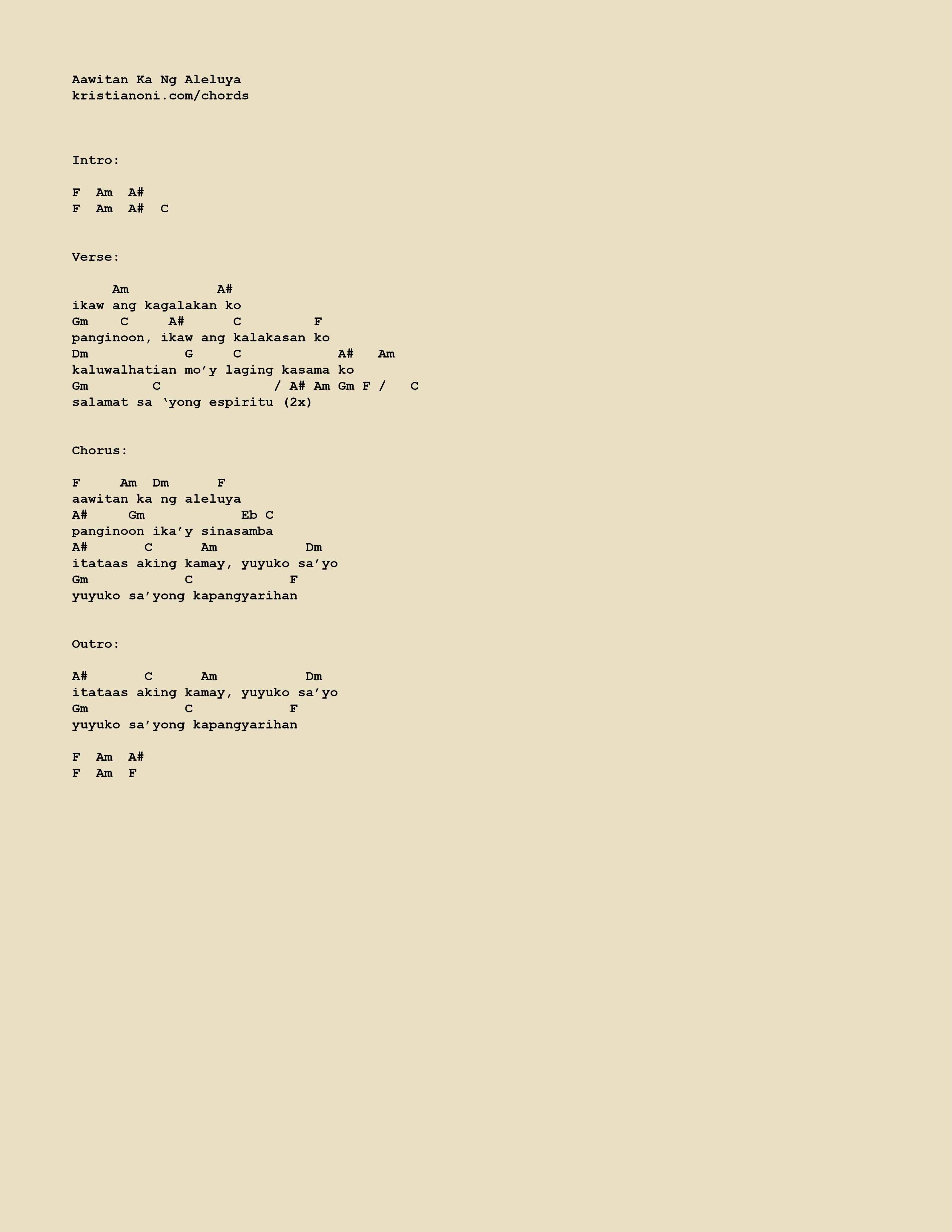 Aawitan Ka Ng Aleluya Chords