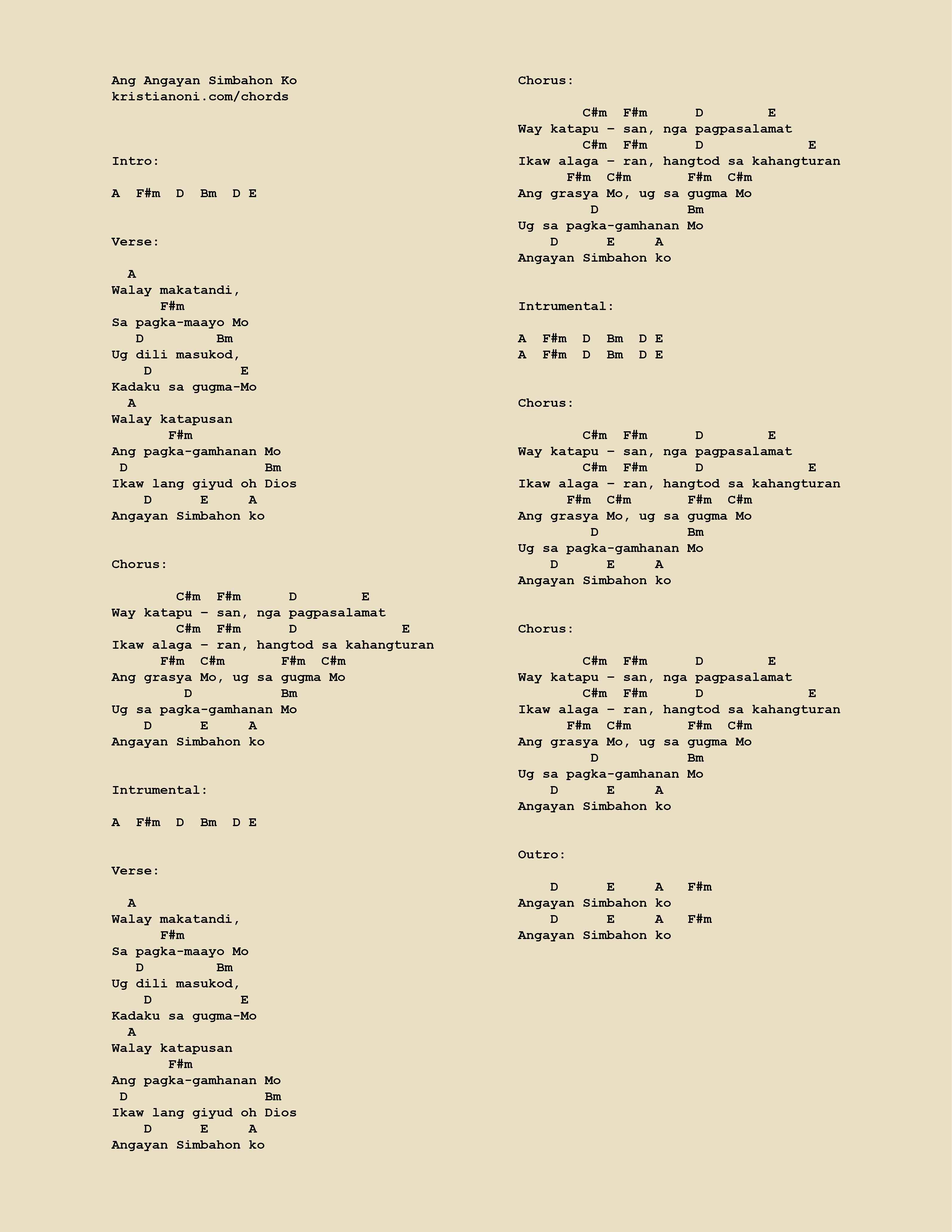 Ang Angayan Simbahon Ko Chords