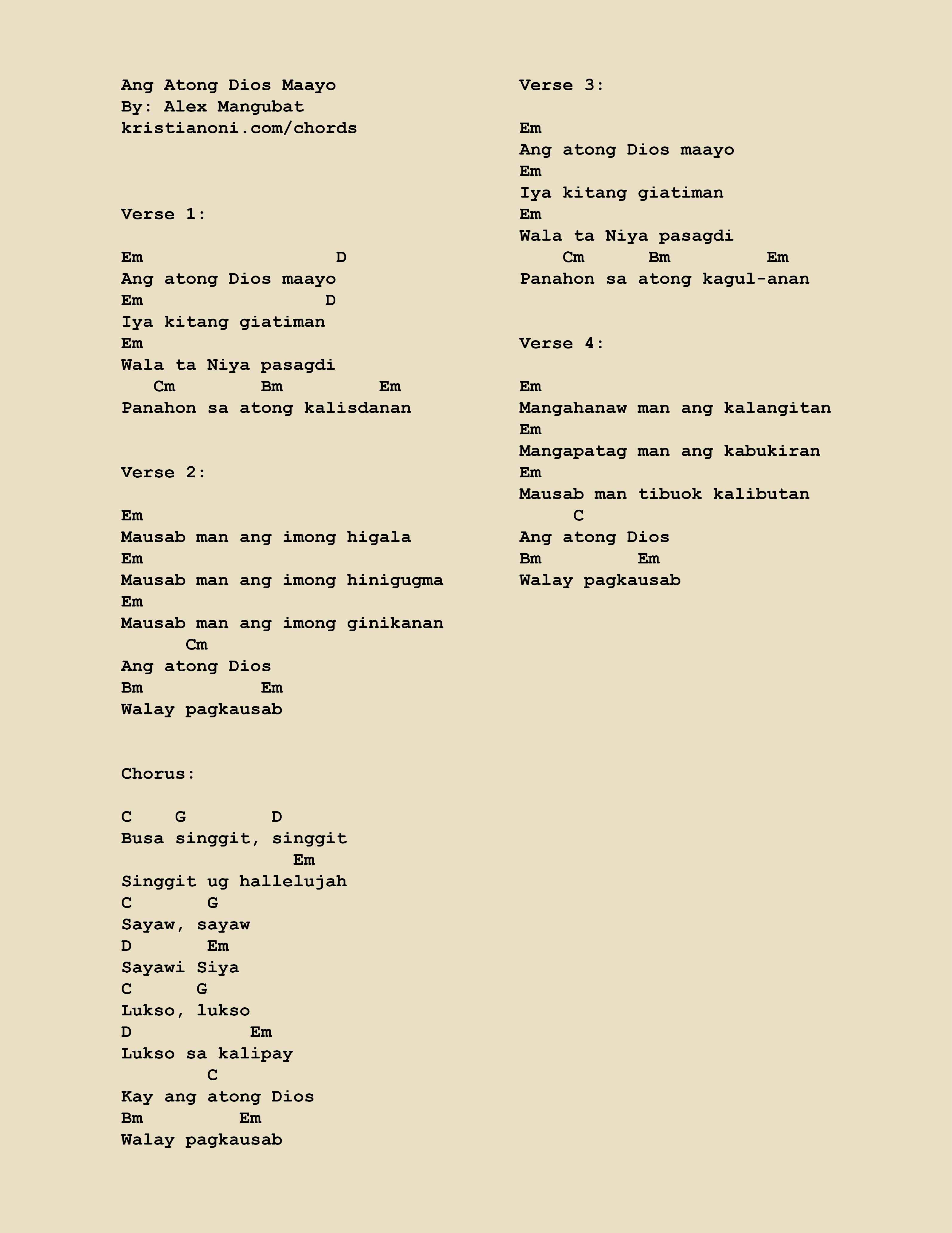 Ang Atong Dios Maayo Chords