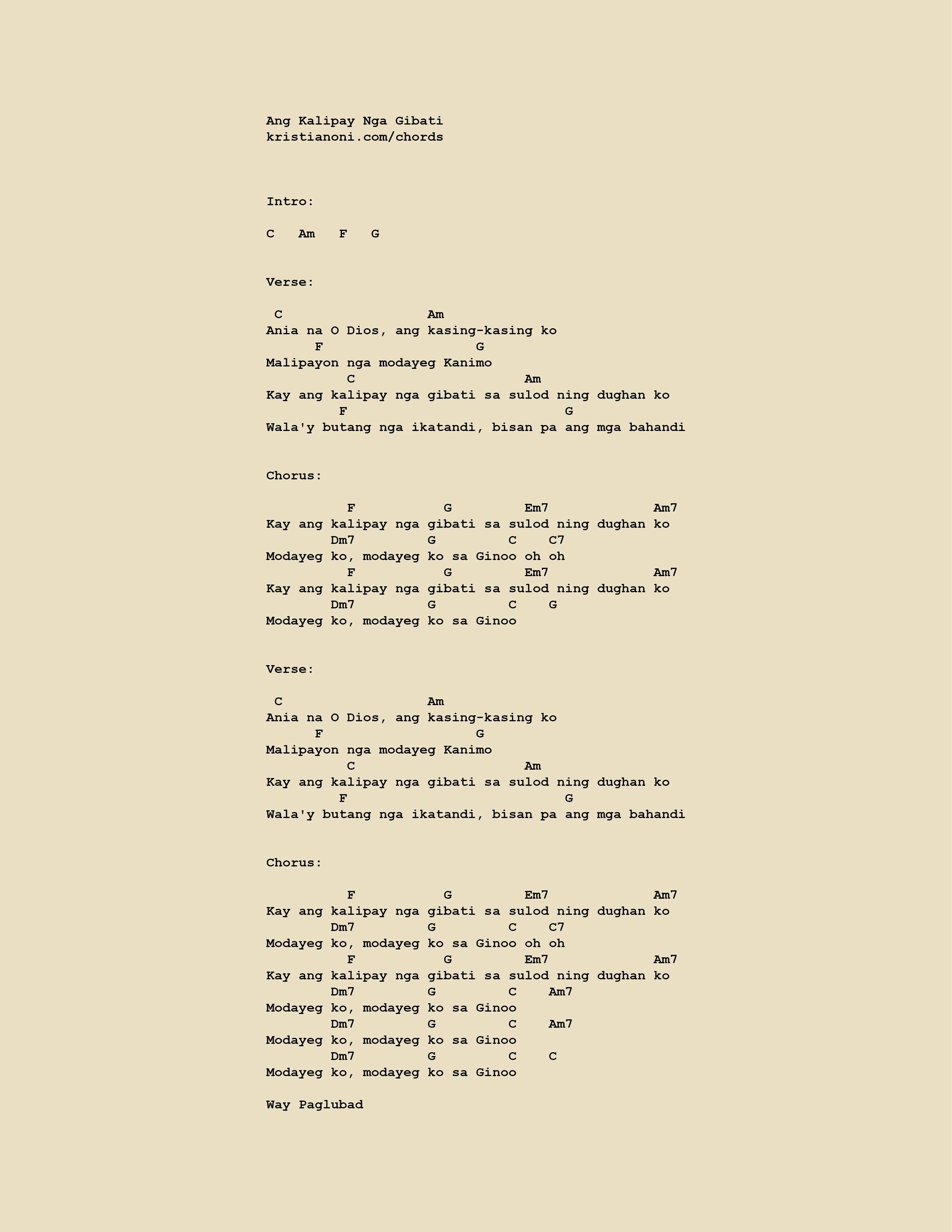 Ang Kalipay Nga Gibati Chords