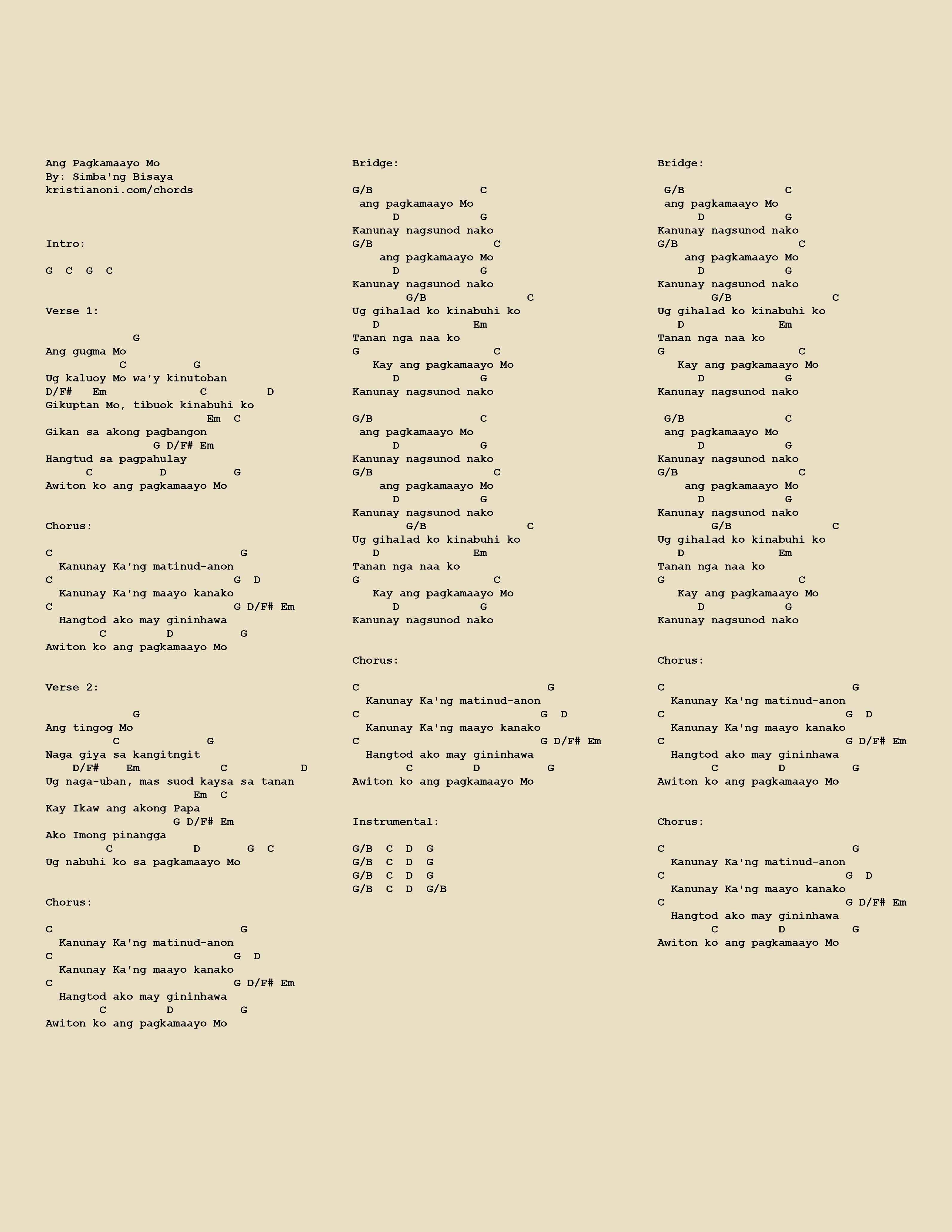 Ang Pagkamaayo Mo Chords
