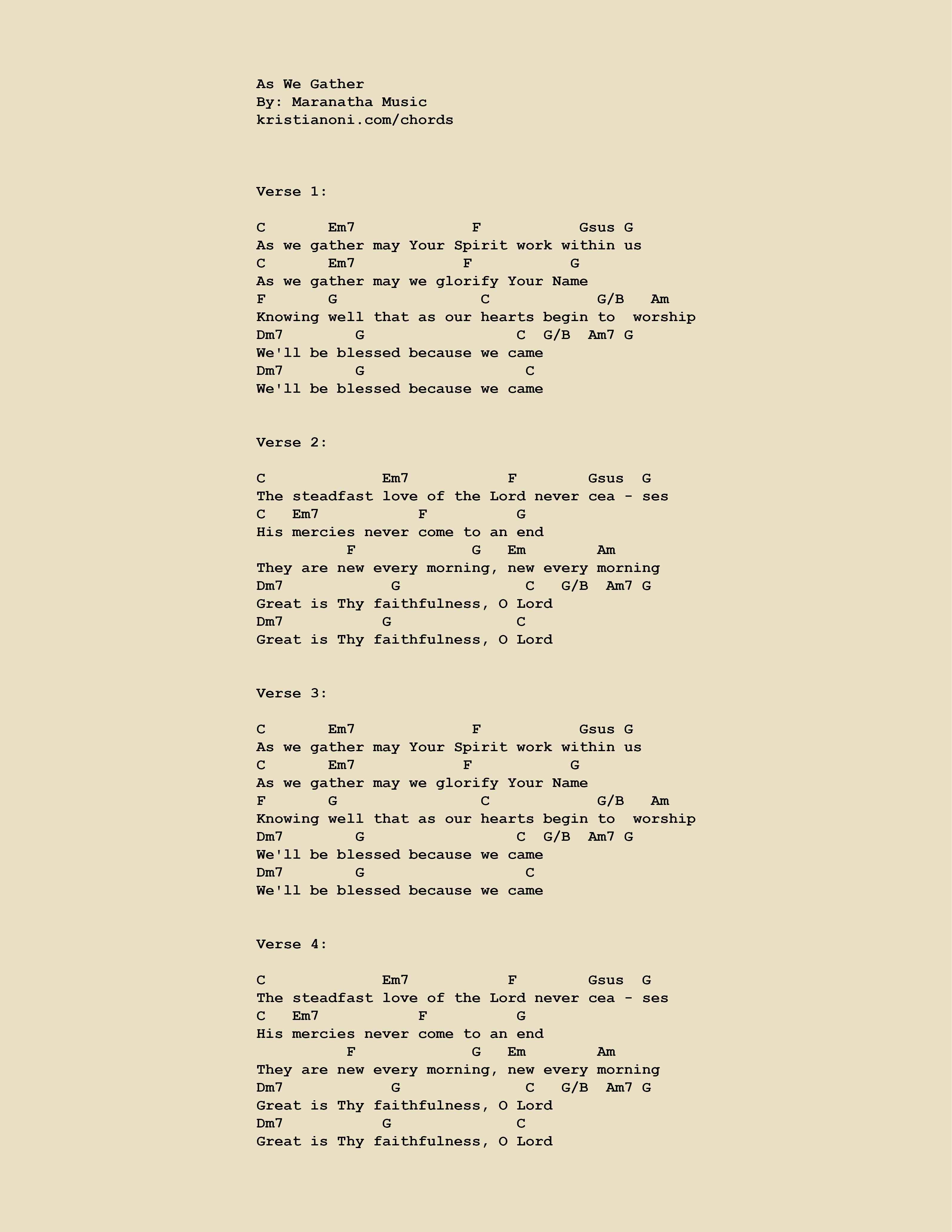 As We Gather Chords