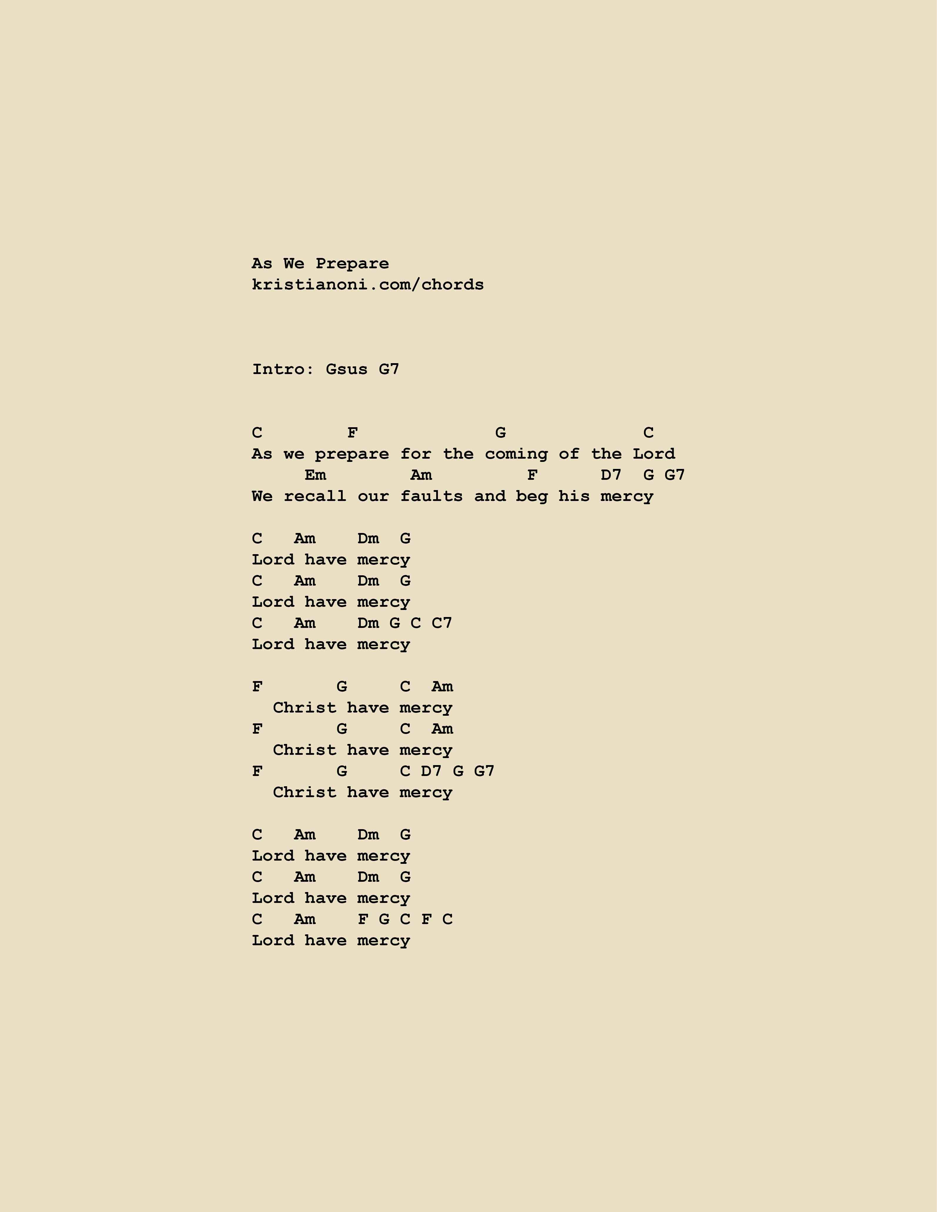 As We Prepare Chords