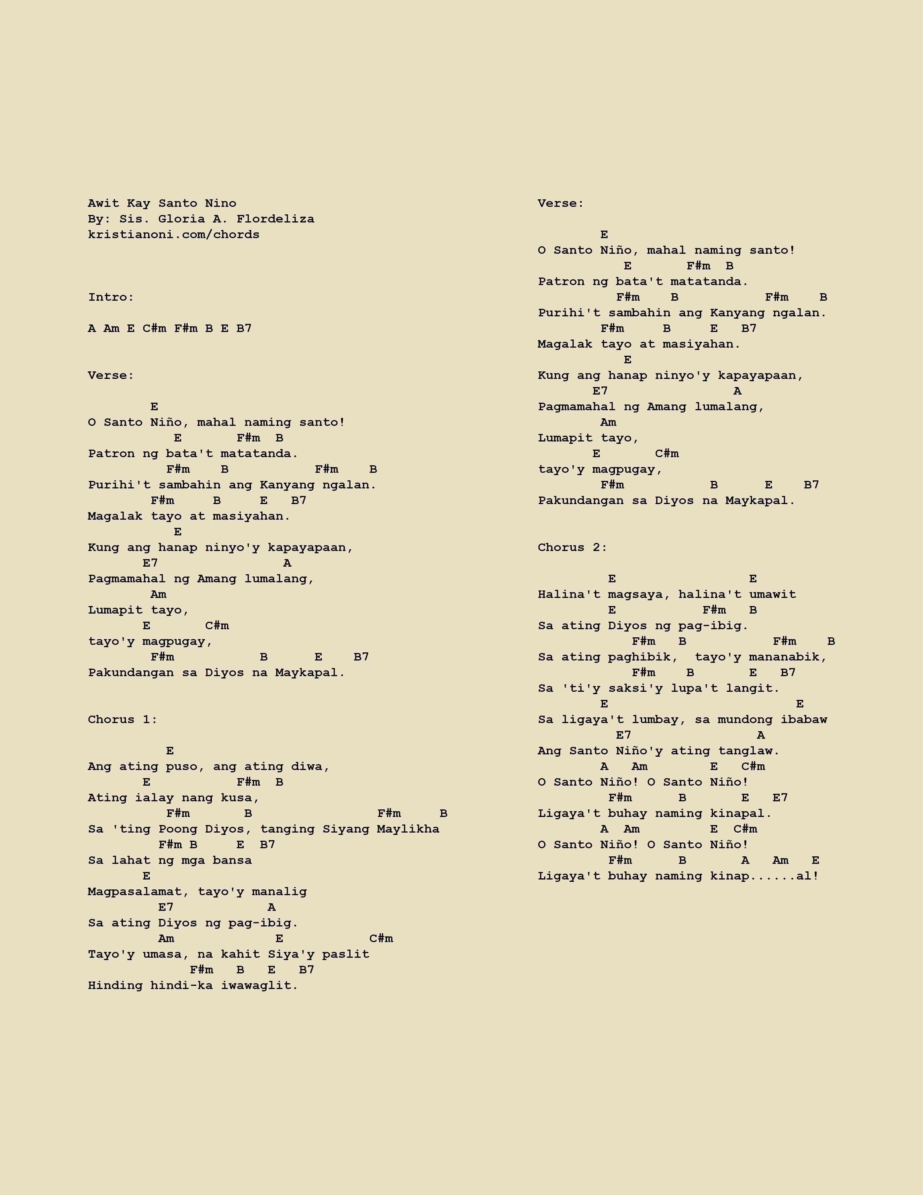 Awit Kay Santo Nino Chords