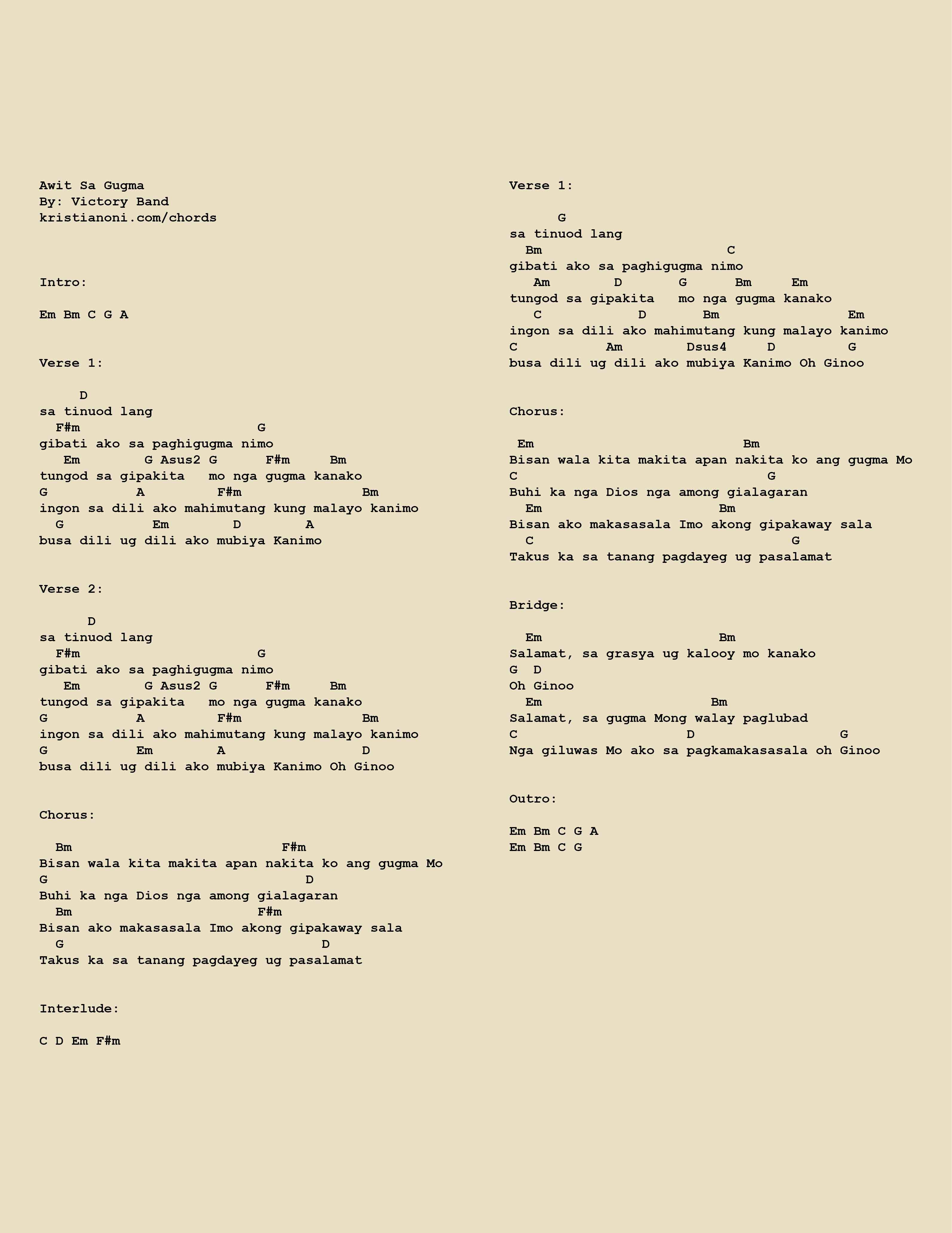Awit Sa Gugma Chords