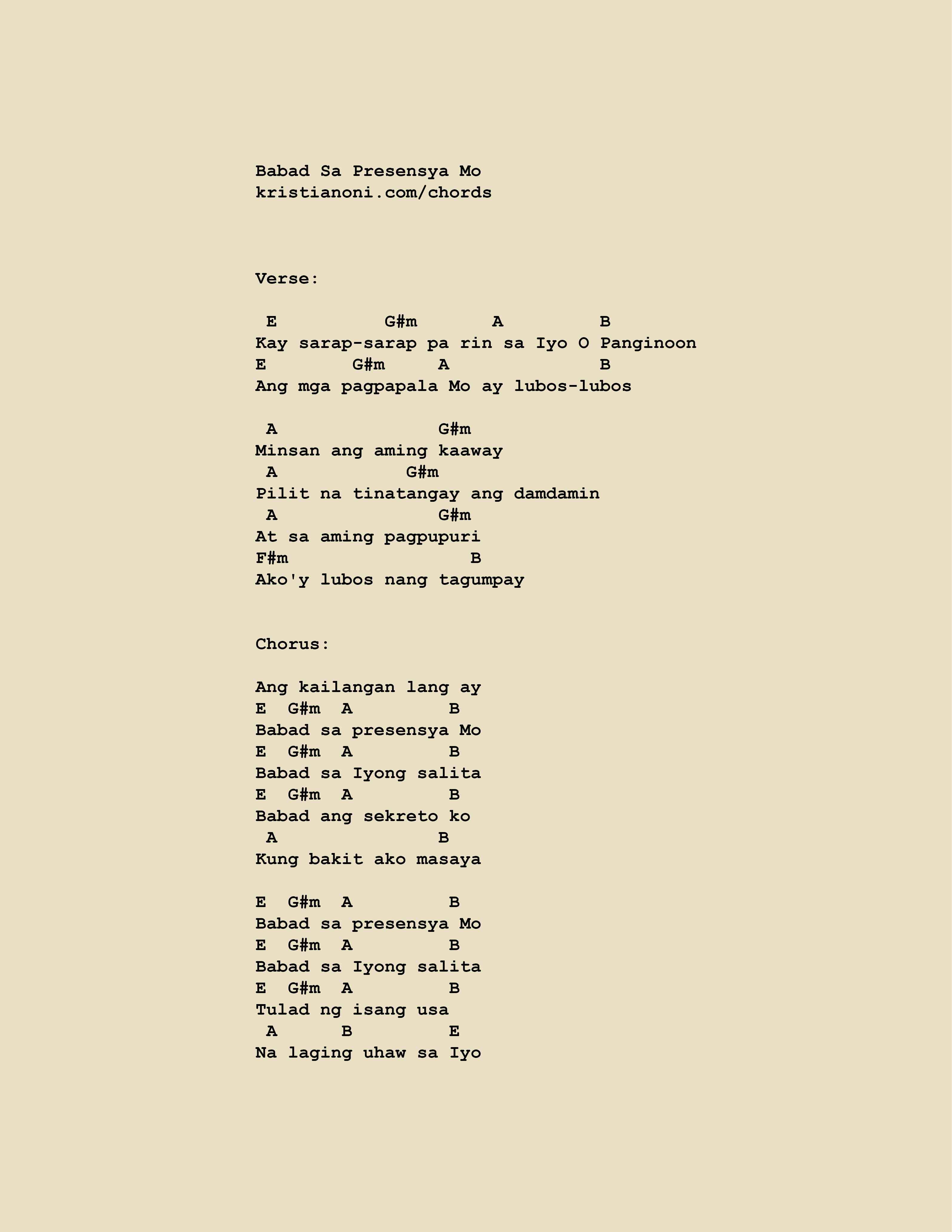 Babad Sa Presensya Mo Chords