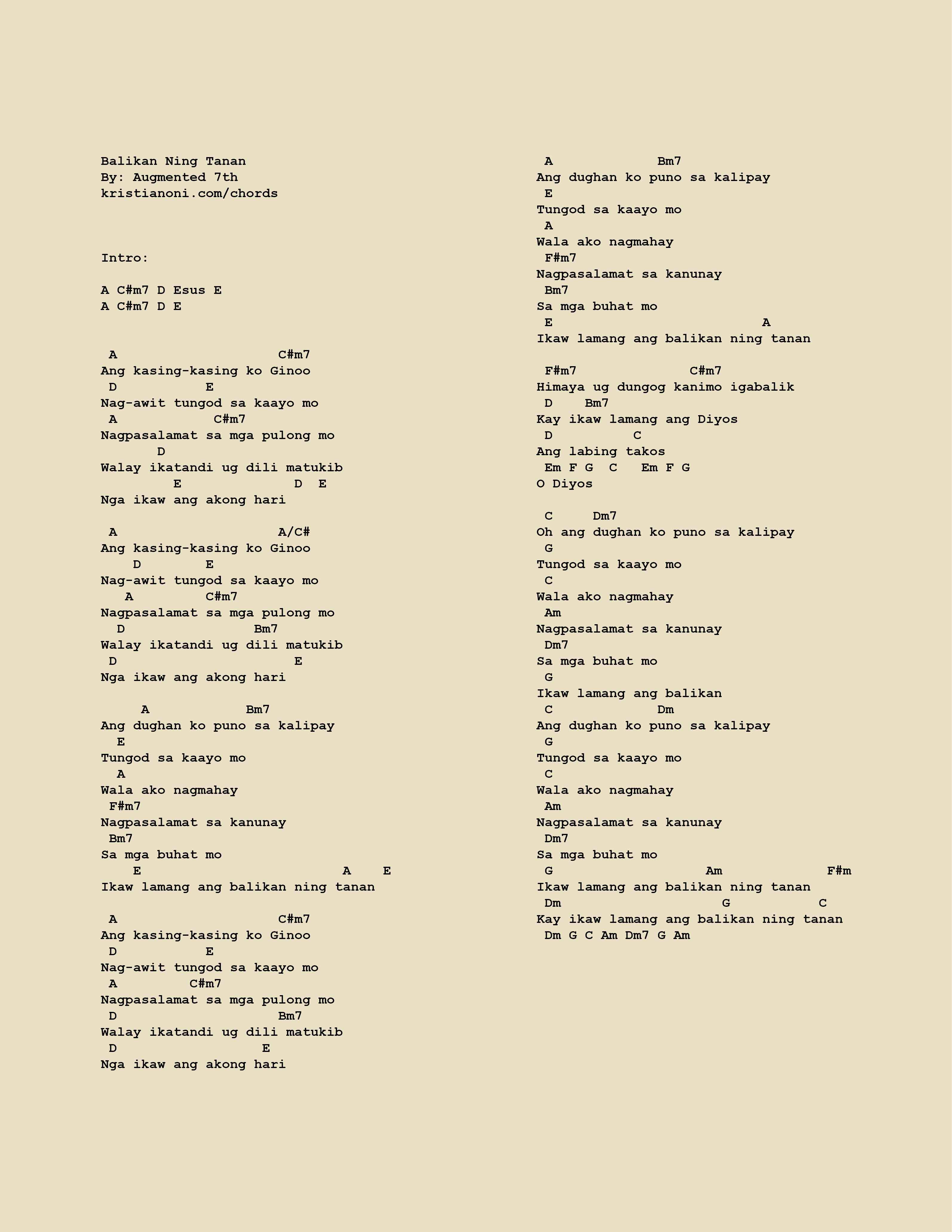 Balikan Ning Tanan Chords