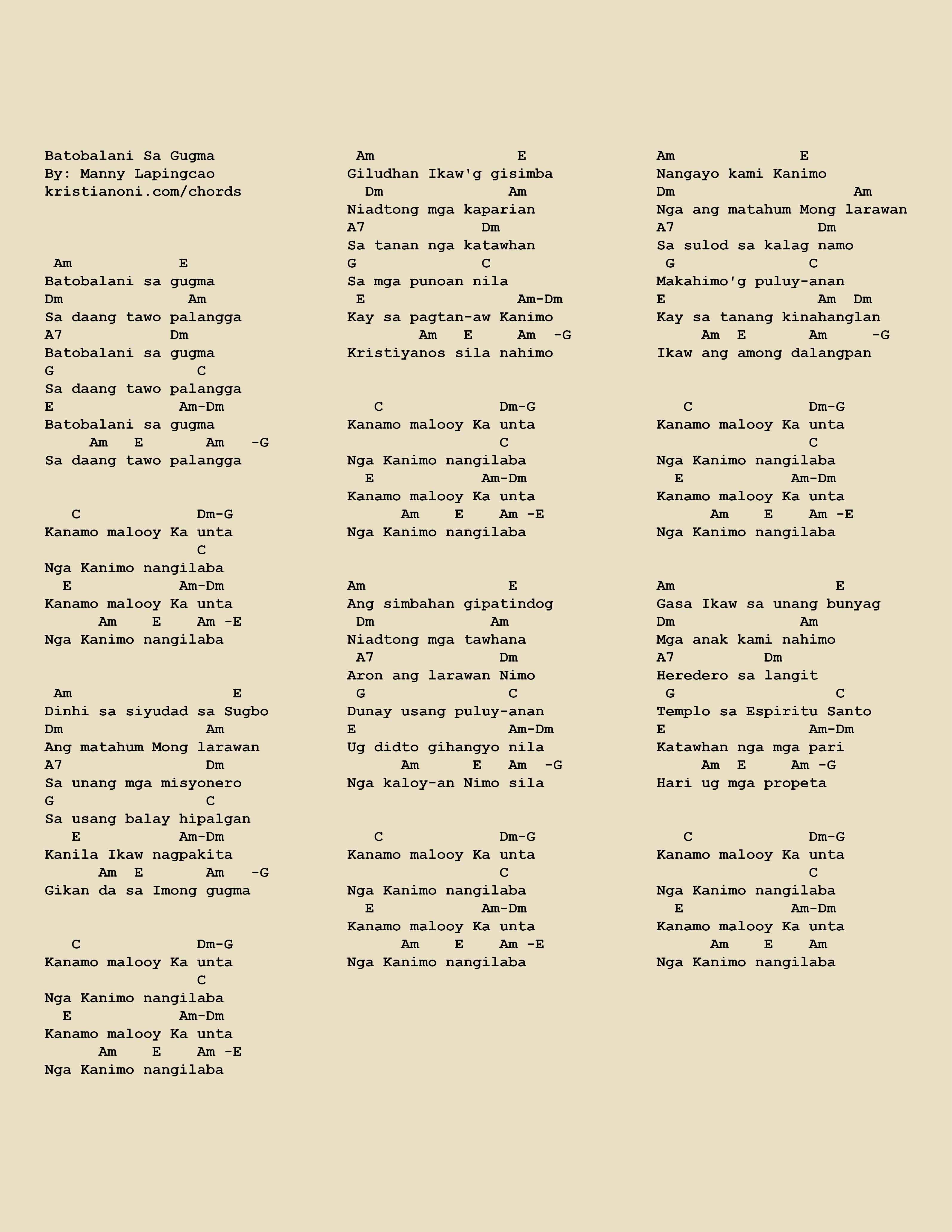 Batobalani Sa Gugma Chords