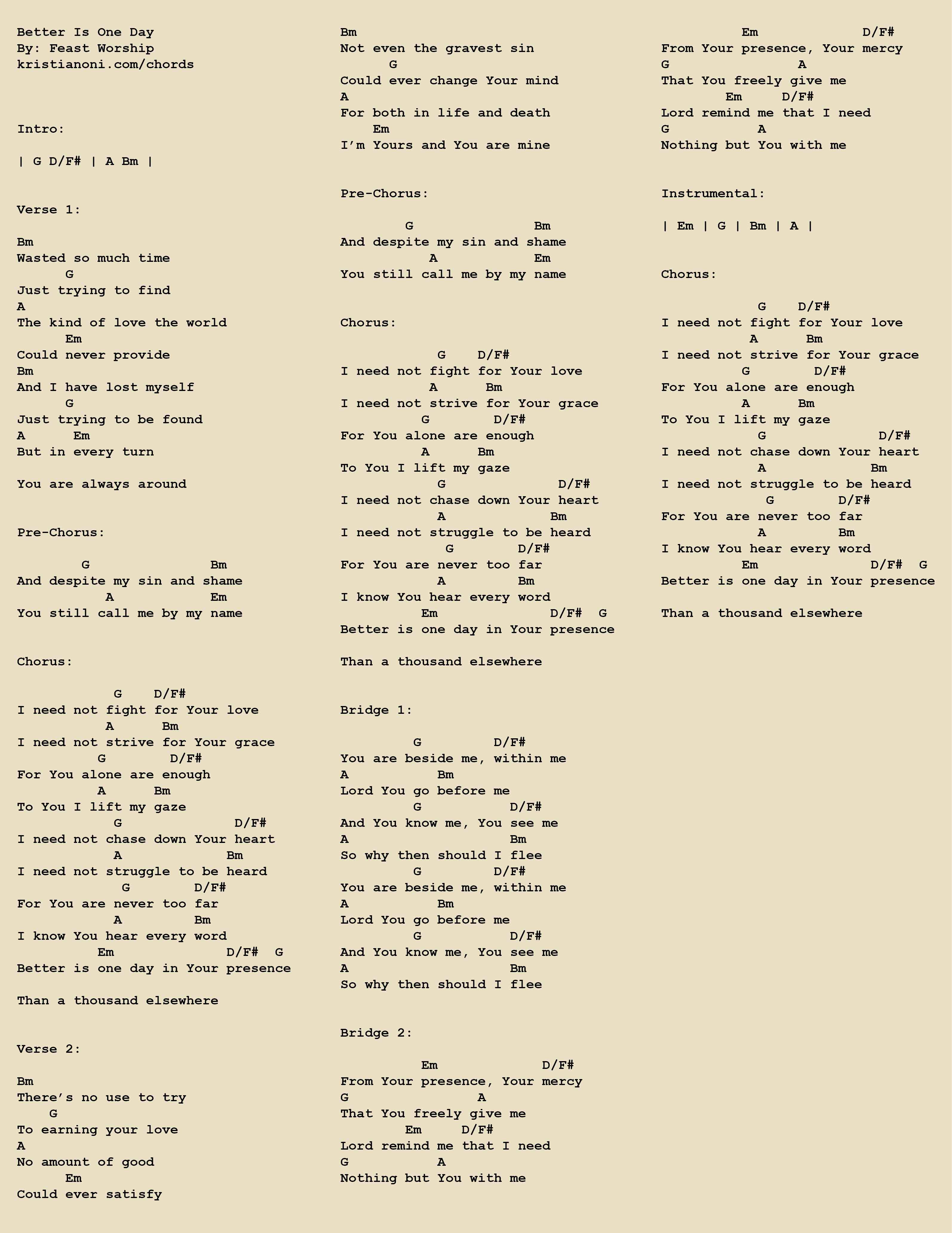 Better Is One Day Chords