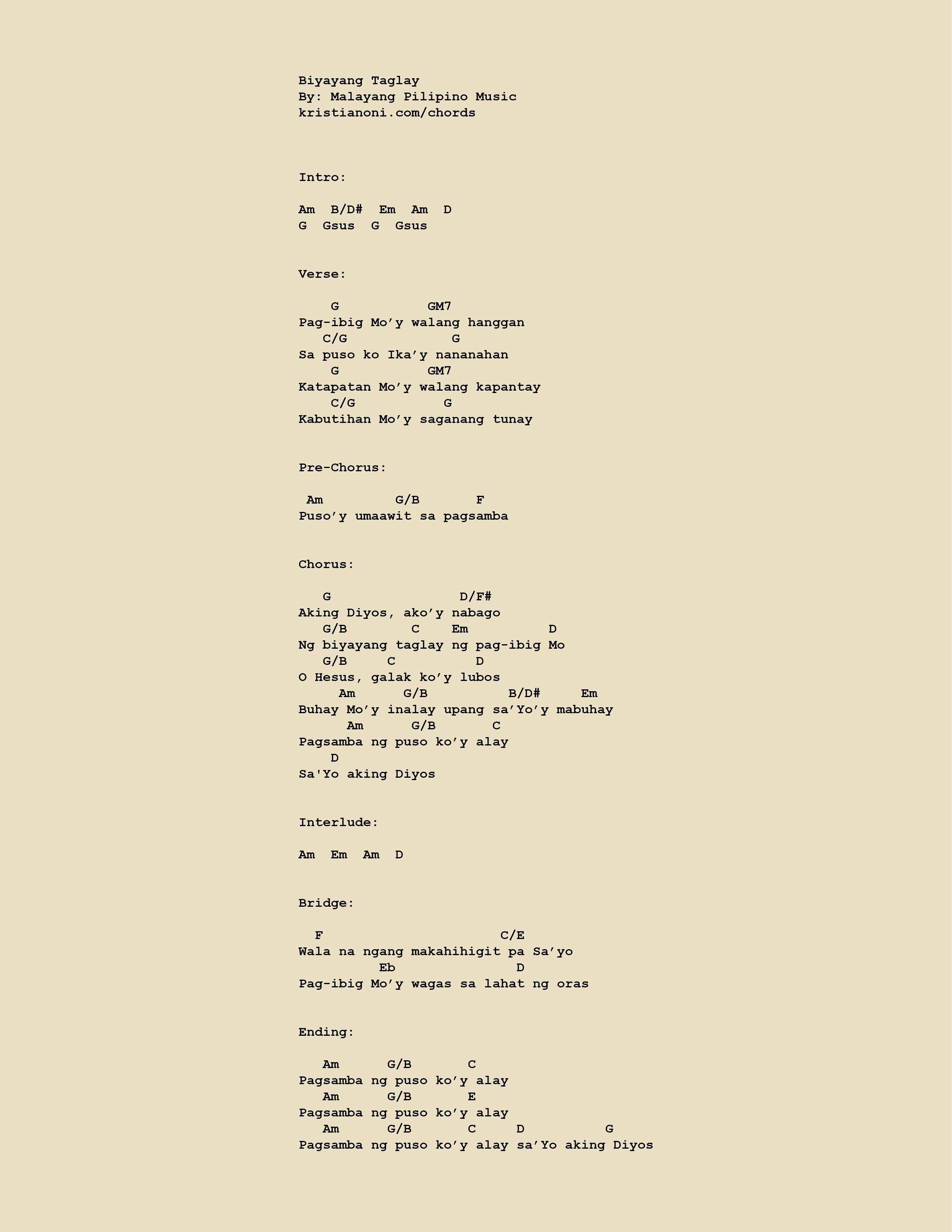 Biyayang Taglay Chords