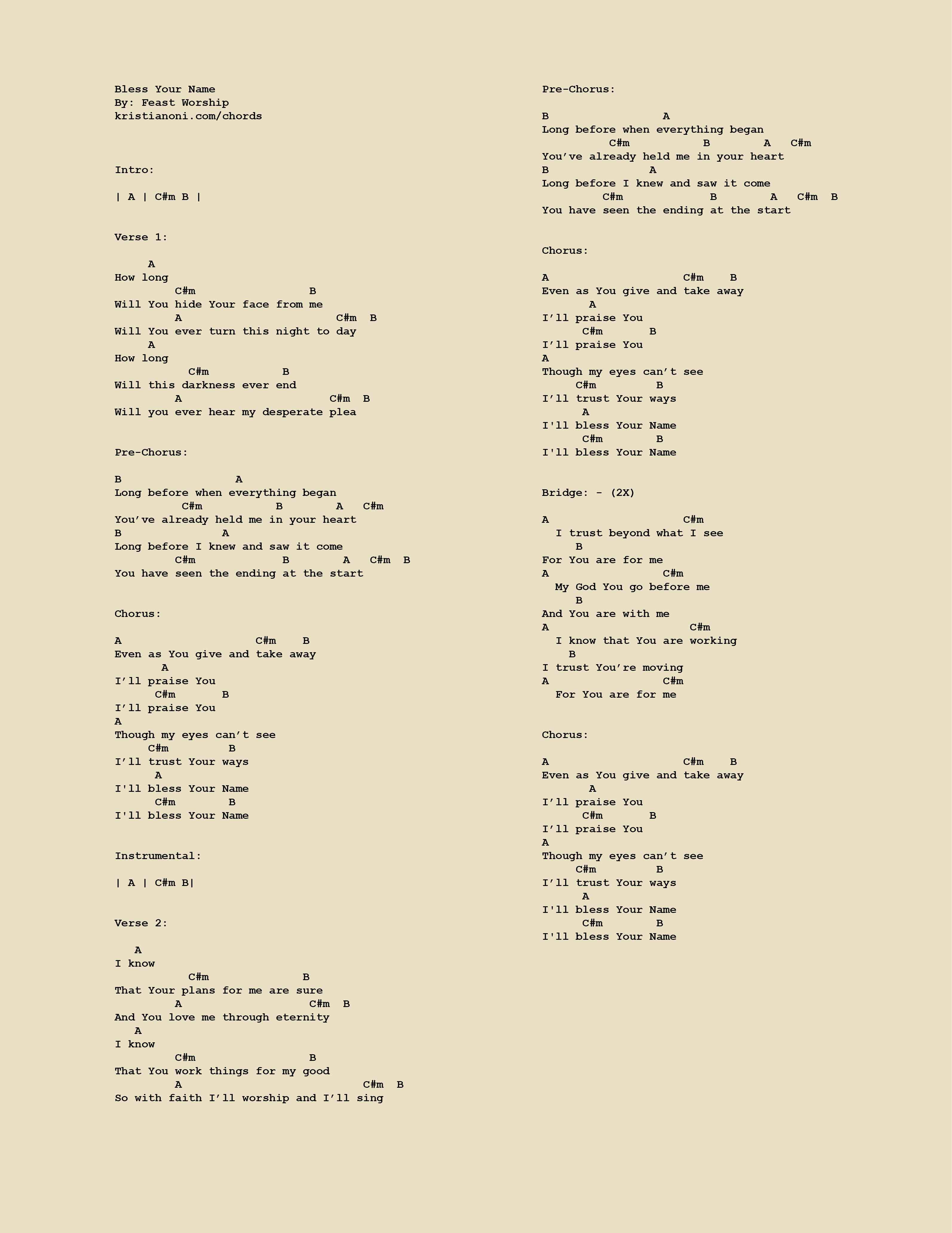 Bless Your Name Chords