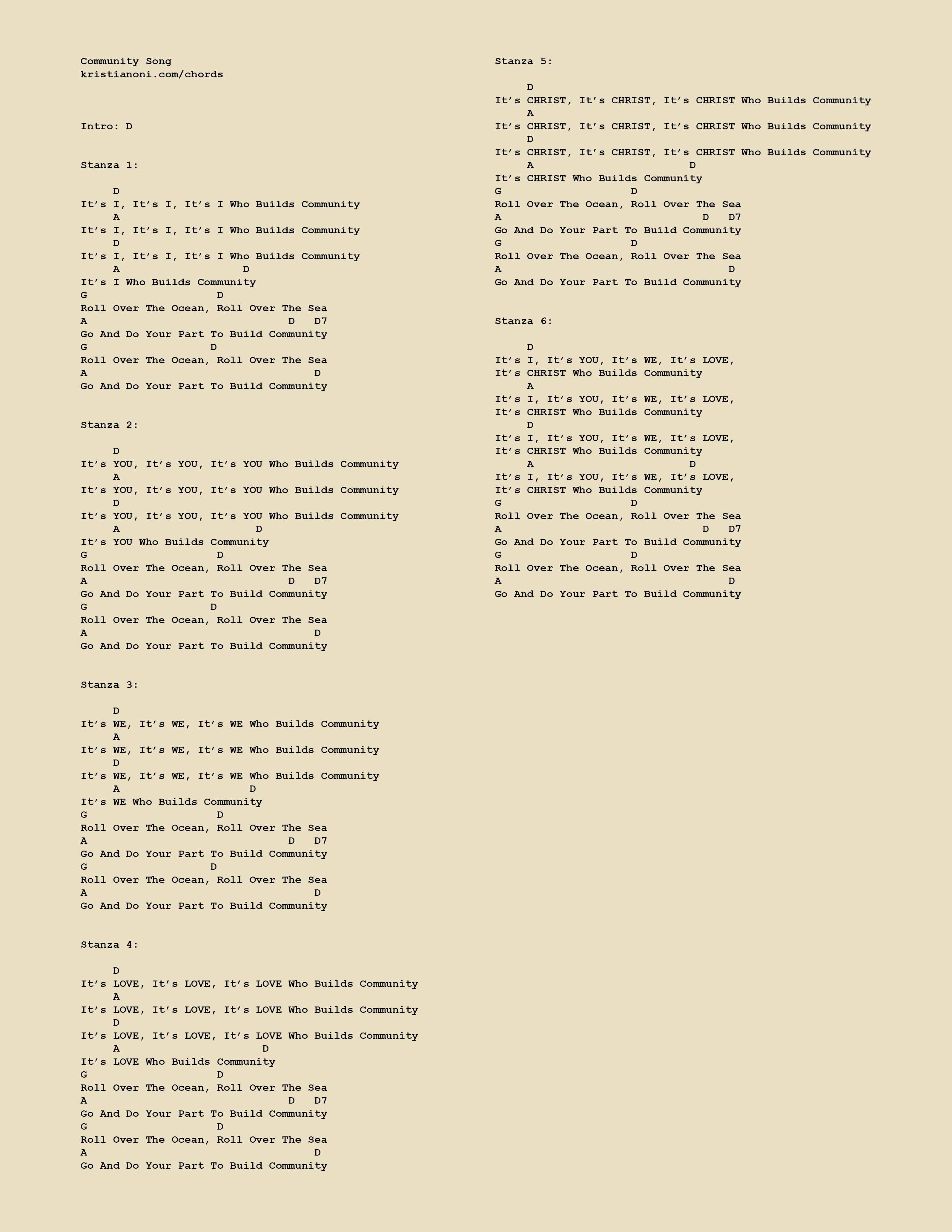 Community Song Chords