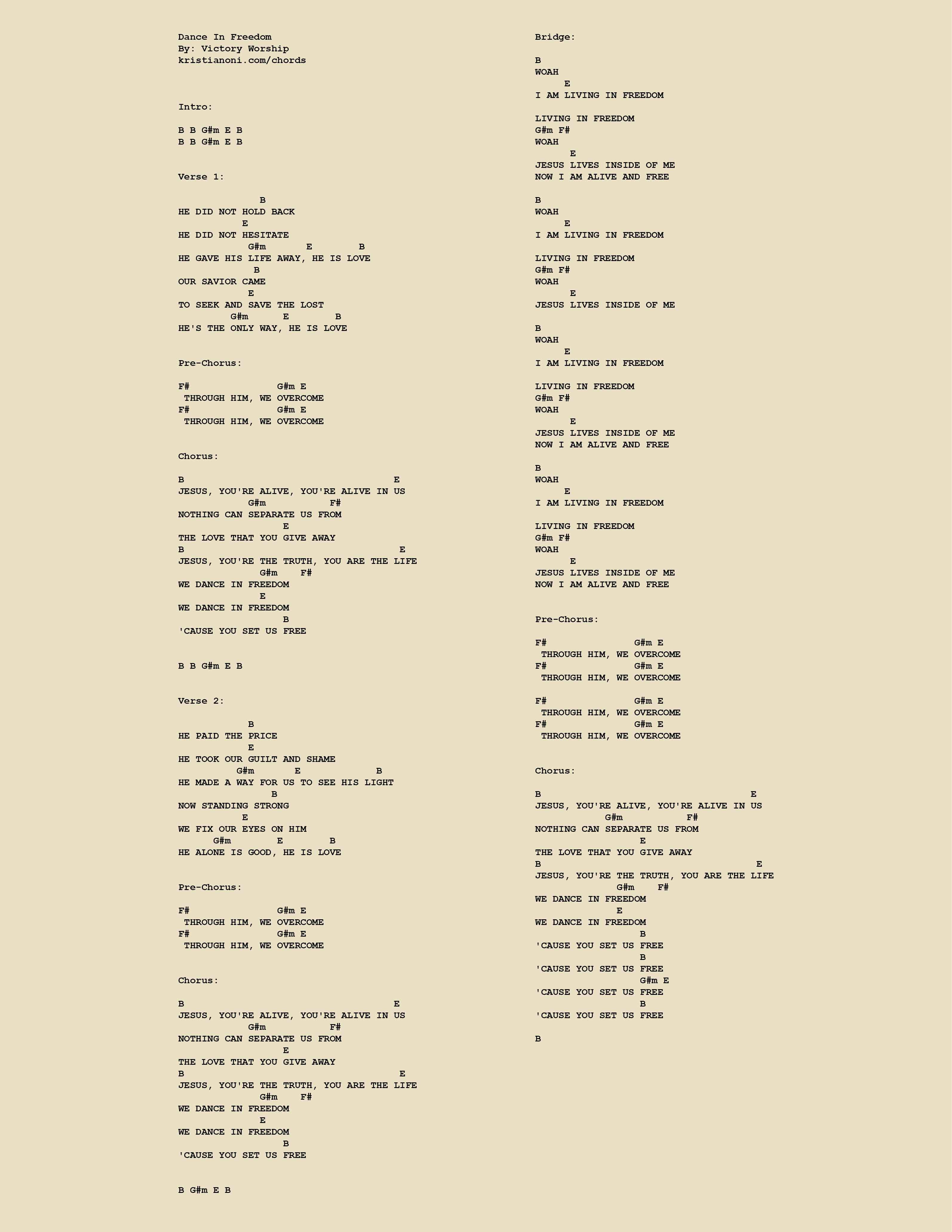 Dance In Freedom Chords