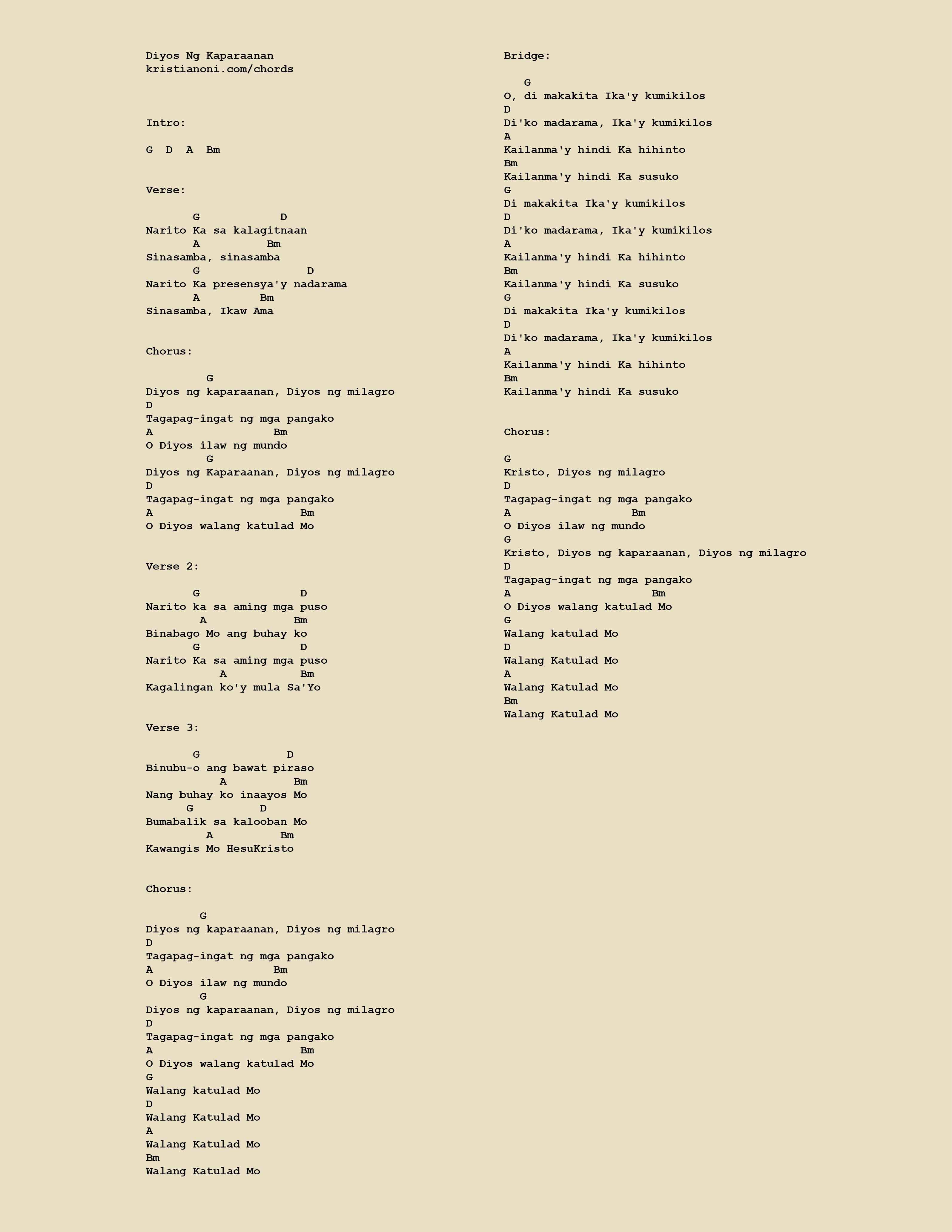 Diyos Ng Kaparaanan Chords