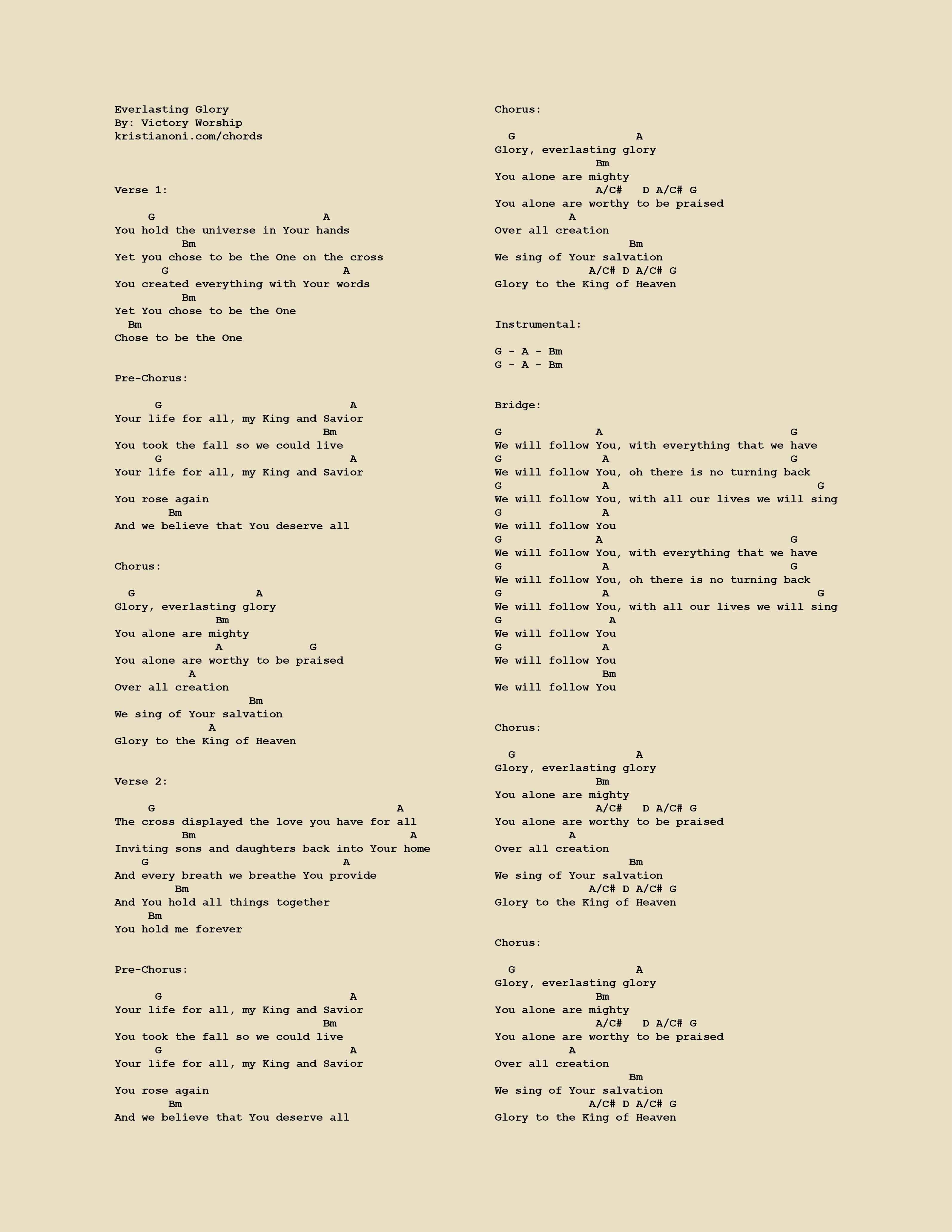 Everlasting Glory Chords