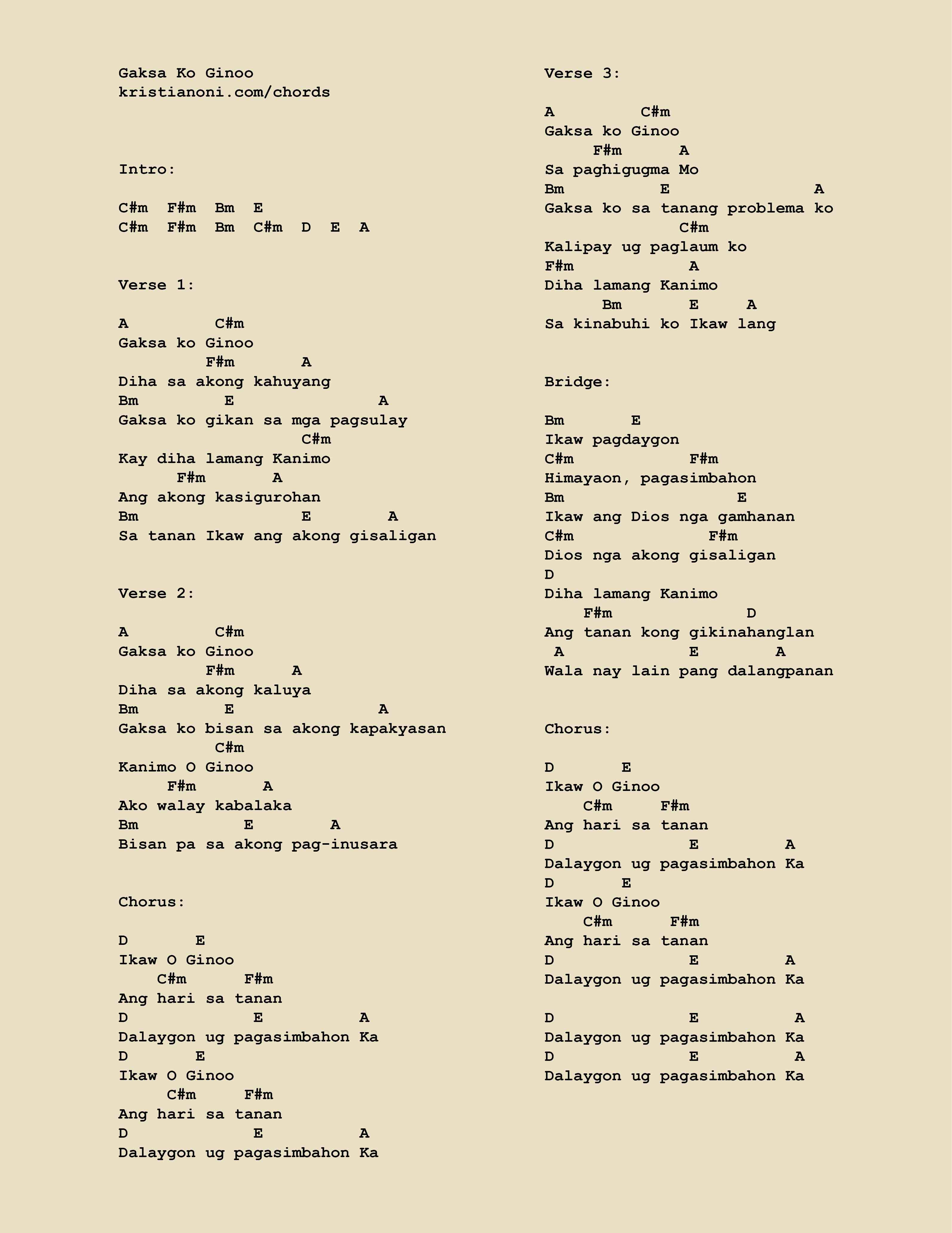 Gaksa Ko Ginoo Chords