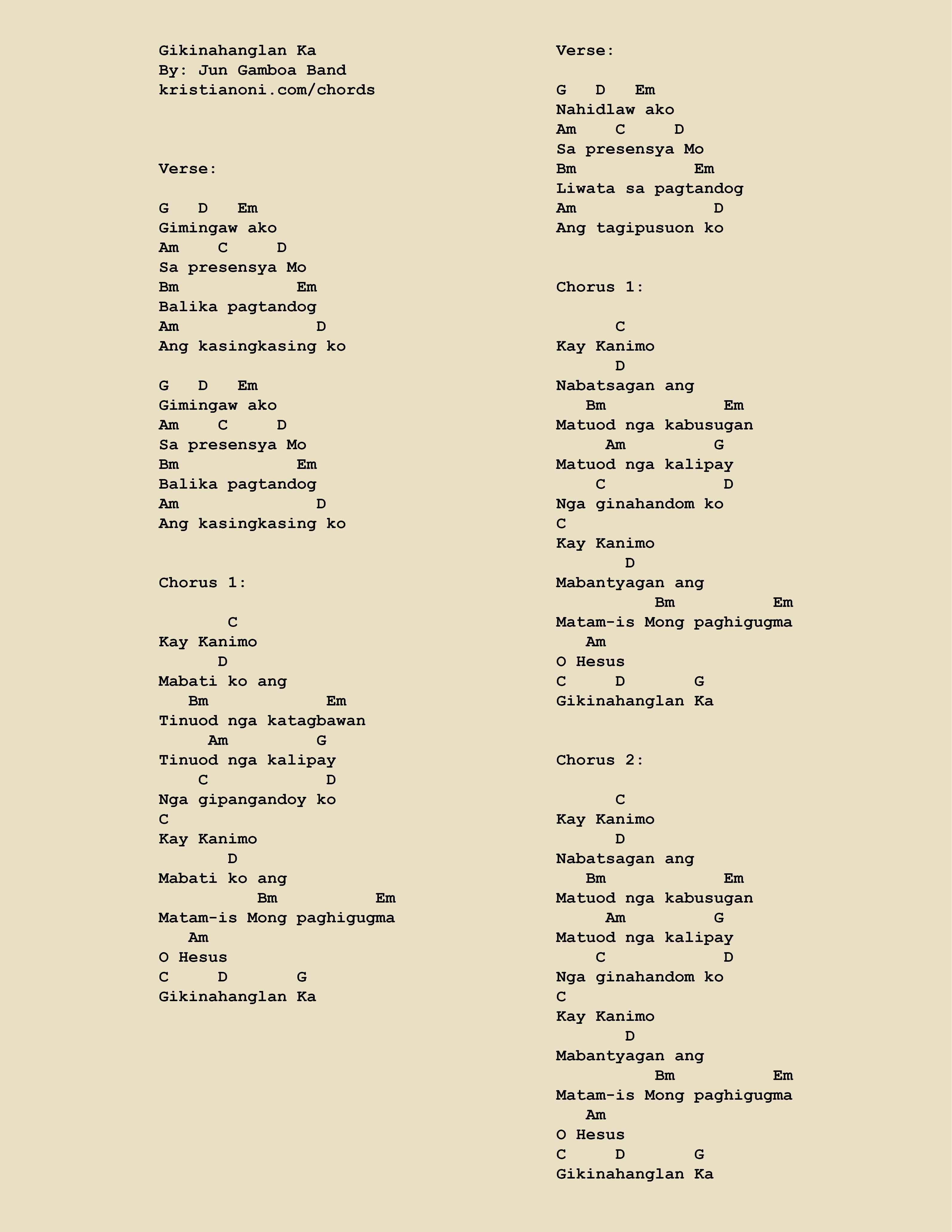 Gikinahanglan Ka Chords