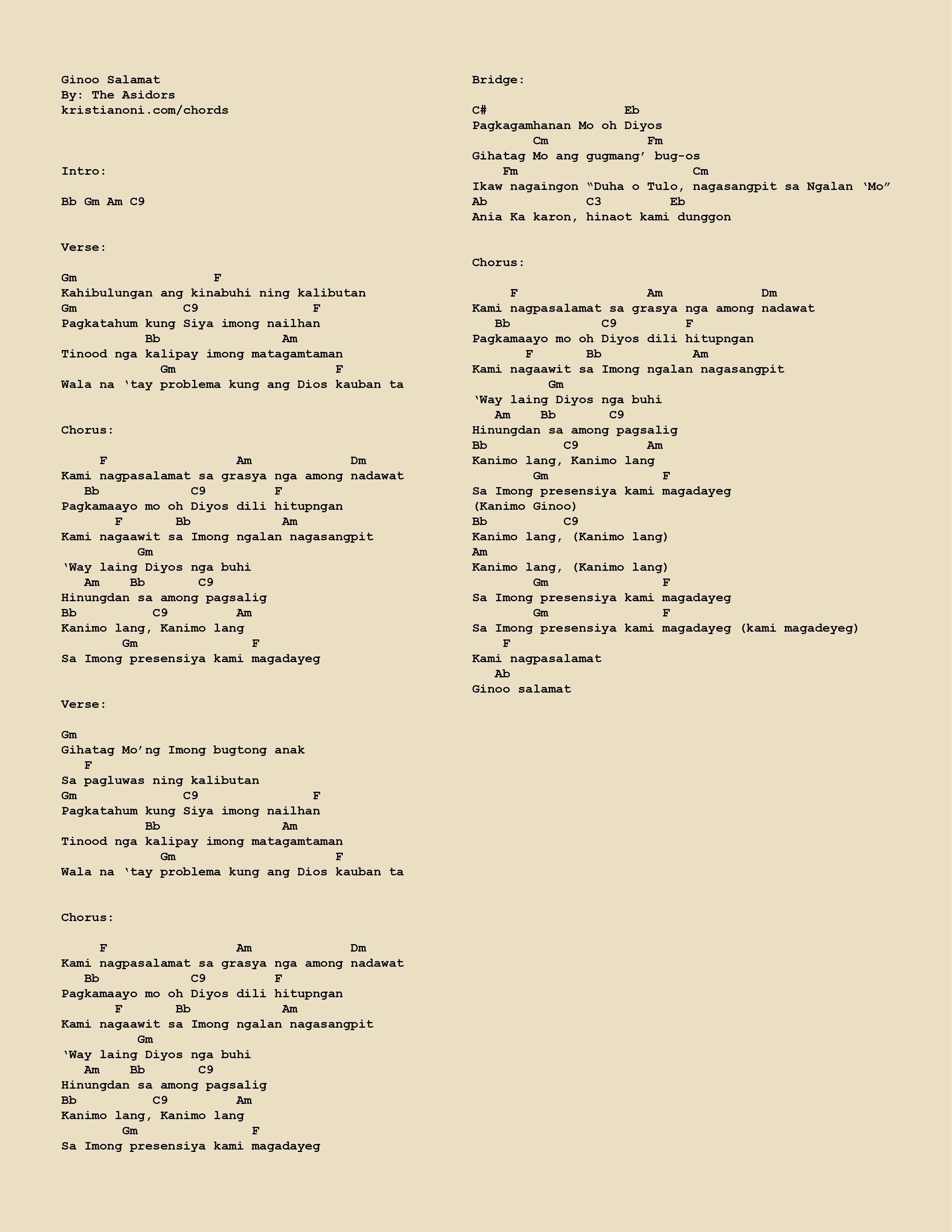 Ginoo Salamat Chords