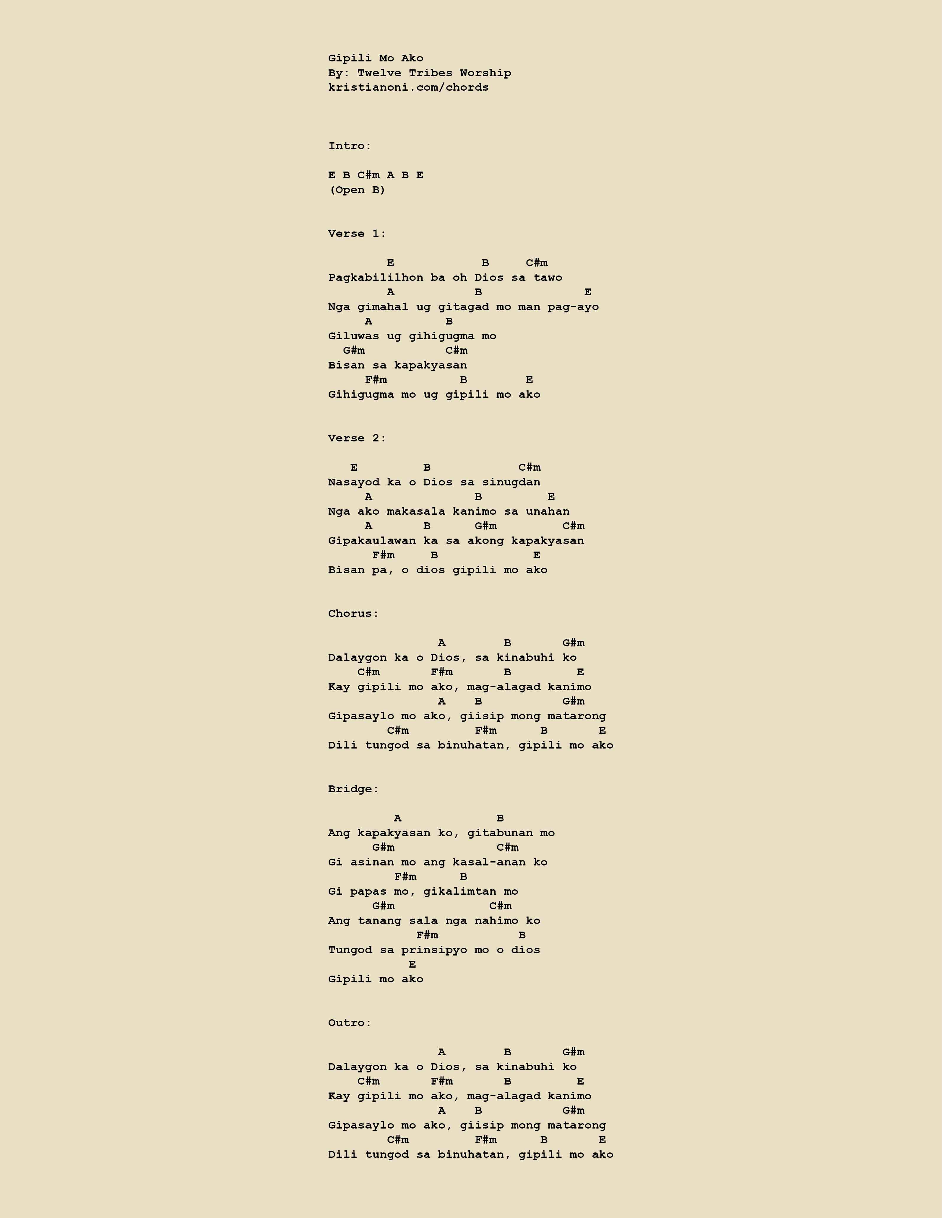 Gipili Mo Ako Chords
