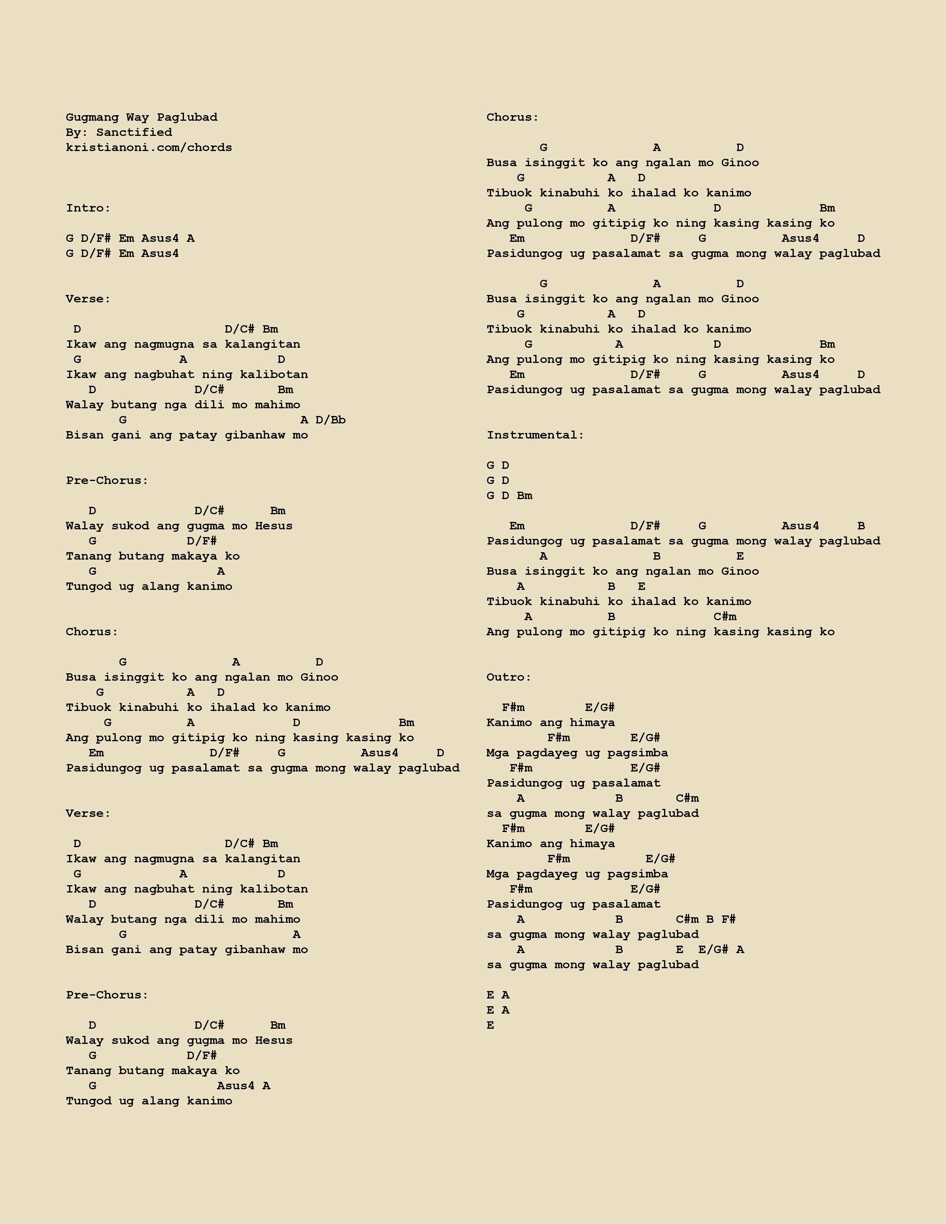 Gugmang Way Paglubad Chords