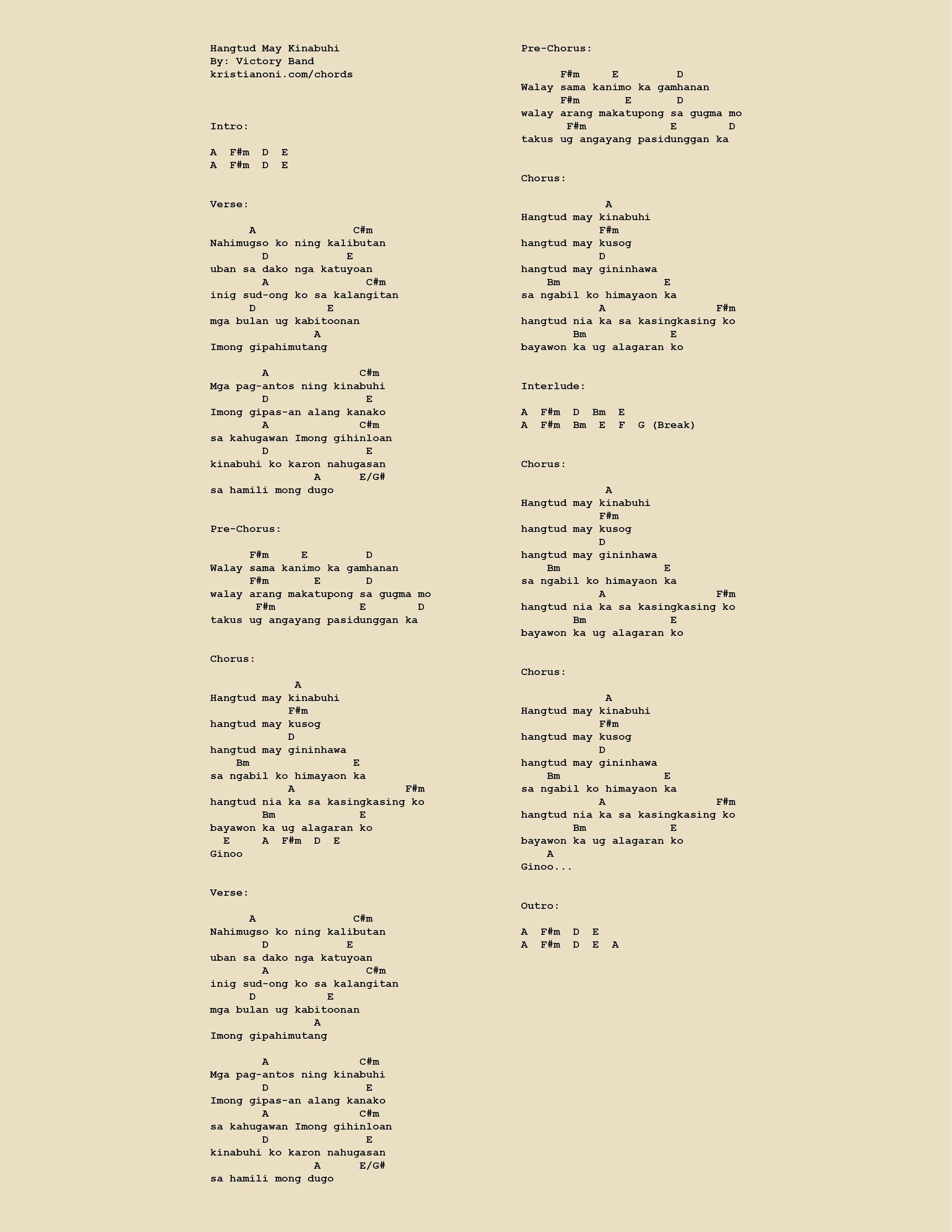 Hangtud May Kinabuhi Chords