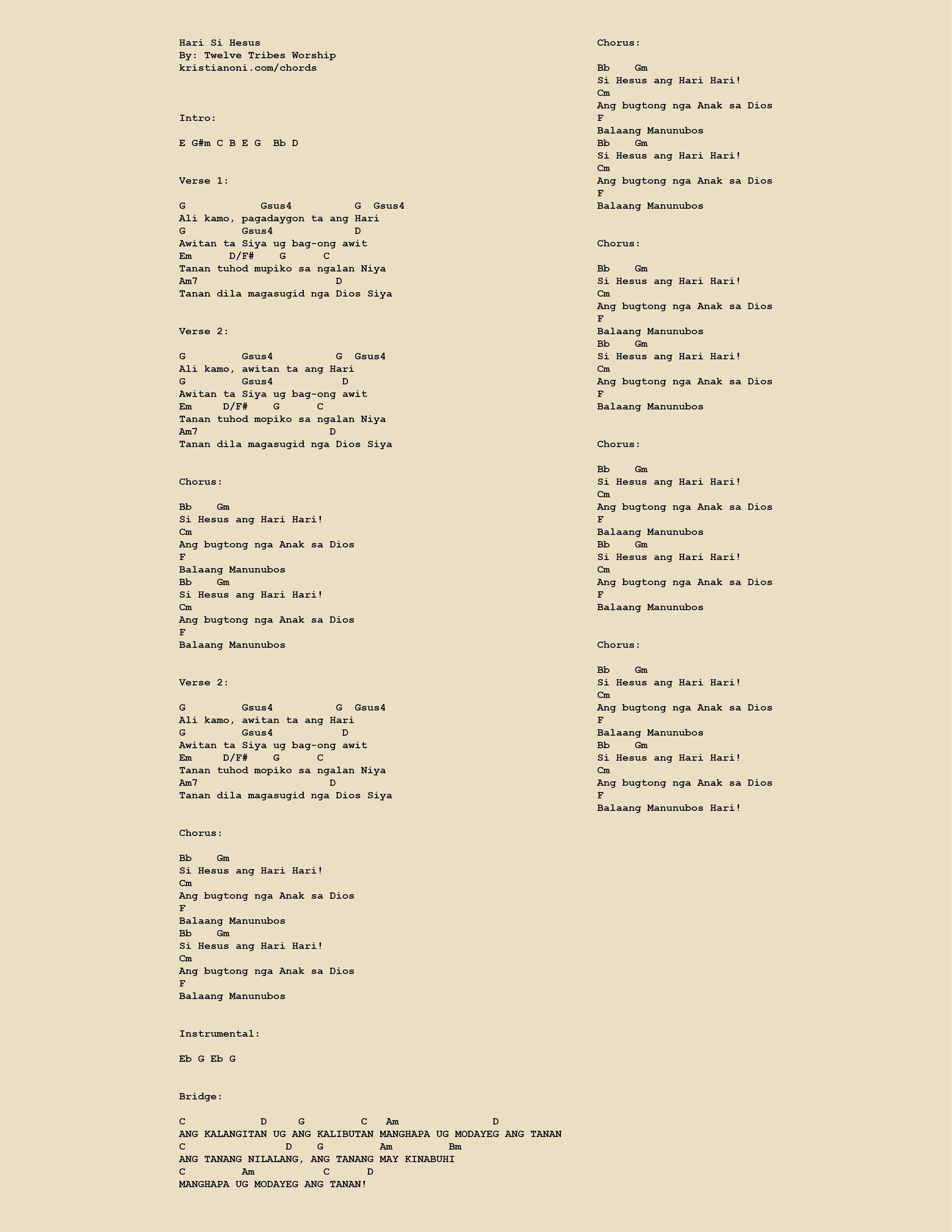 Hari Si Hesus Chords