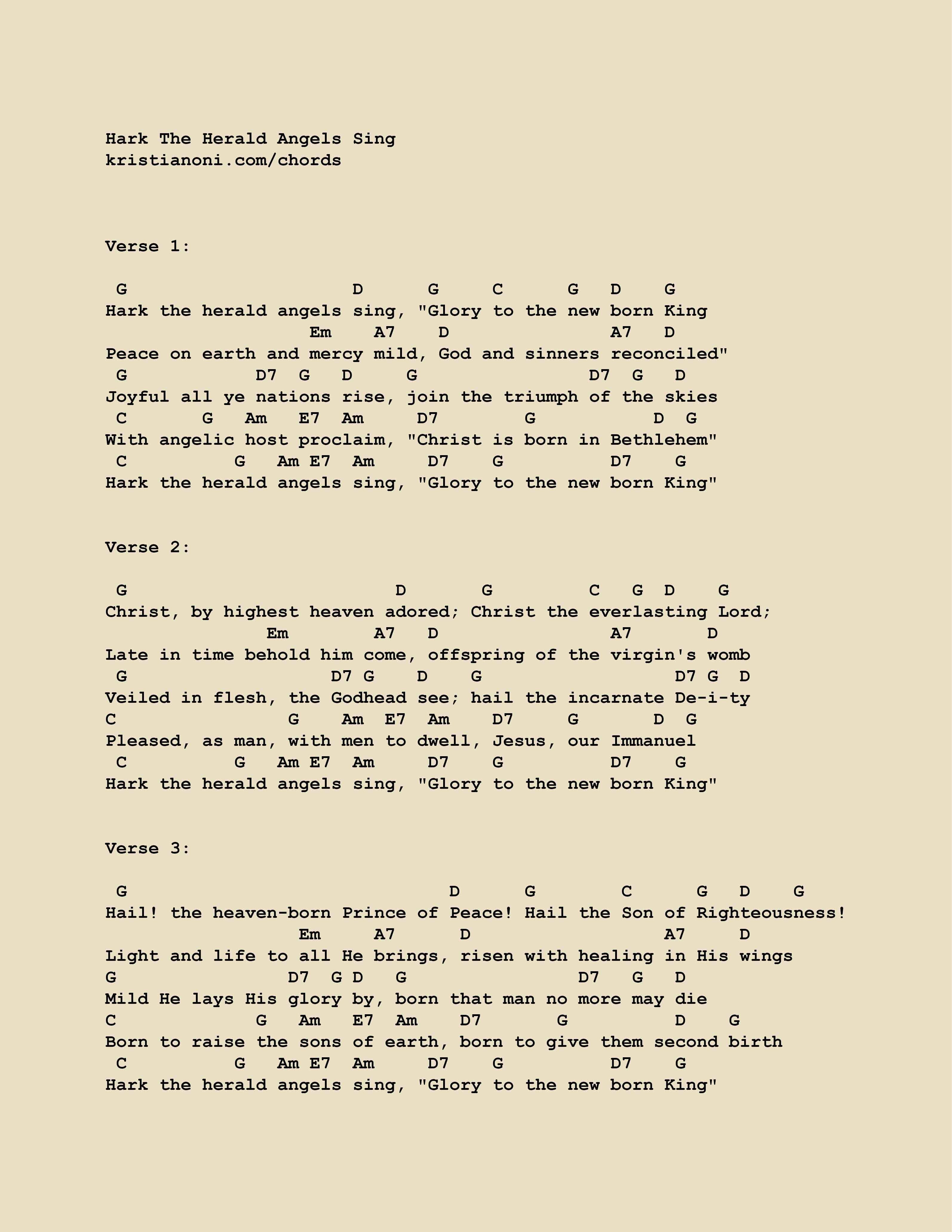 Hark The Herald Angels Sing Chords