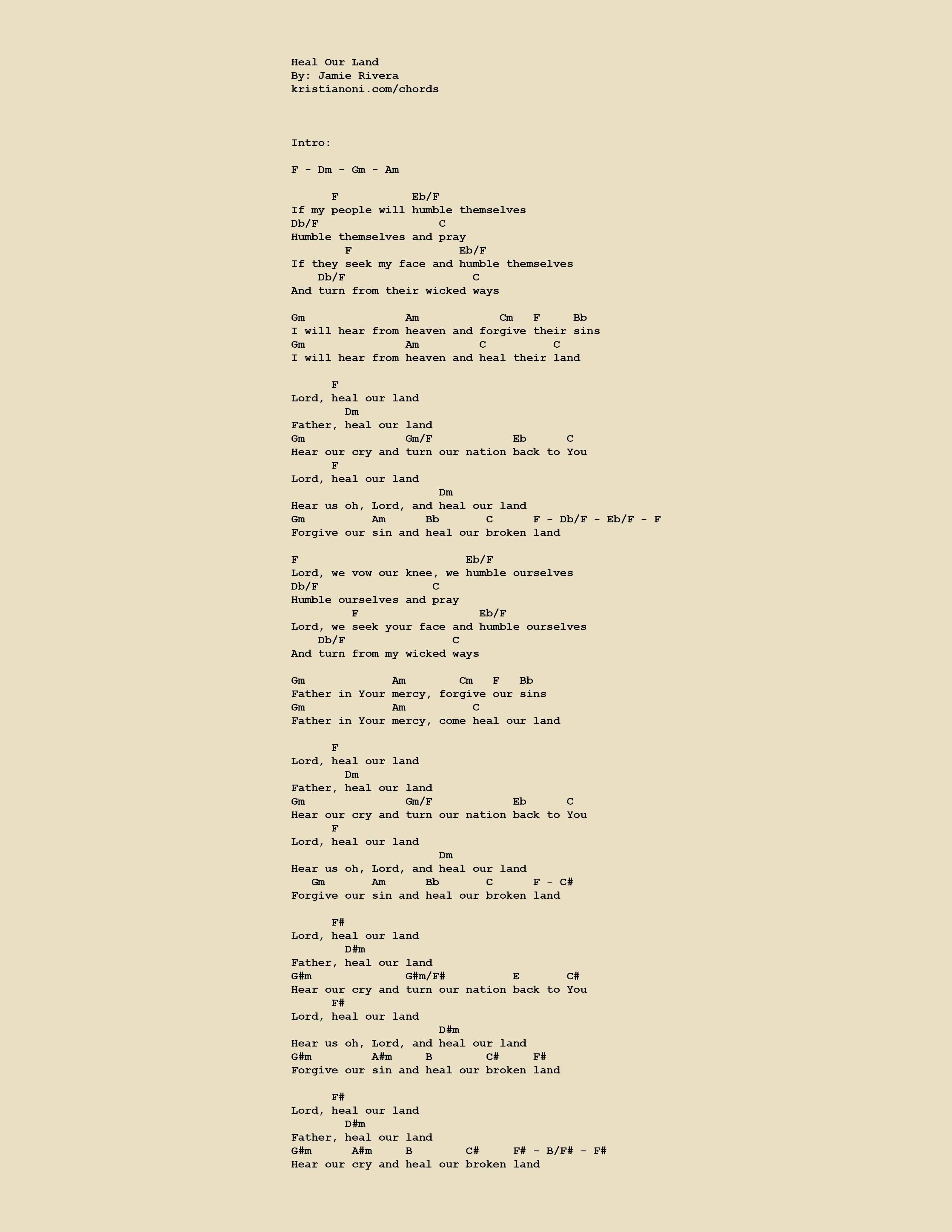 Heal Our Land Chords
