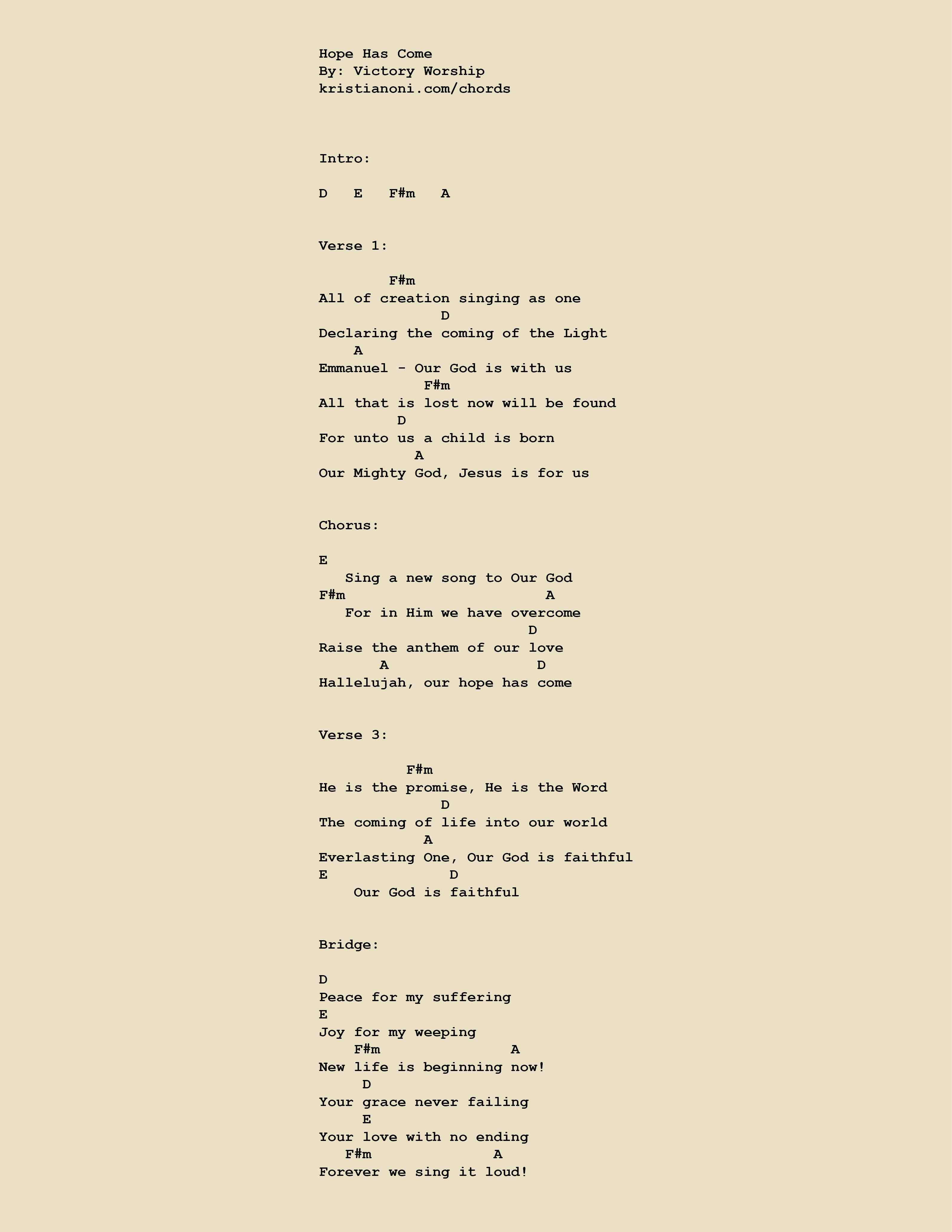 Hope Has Come Chords