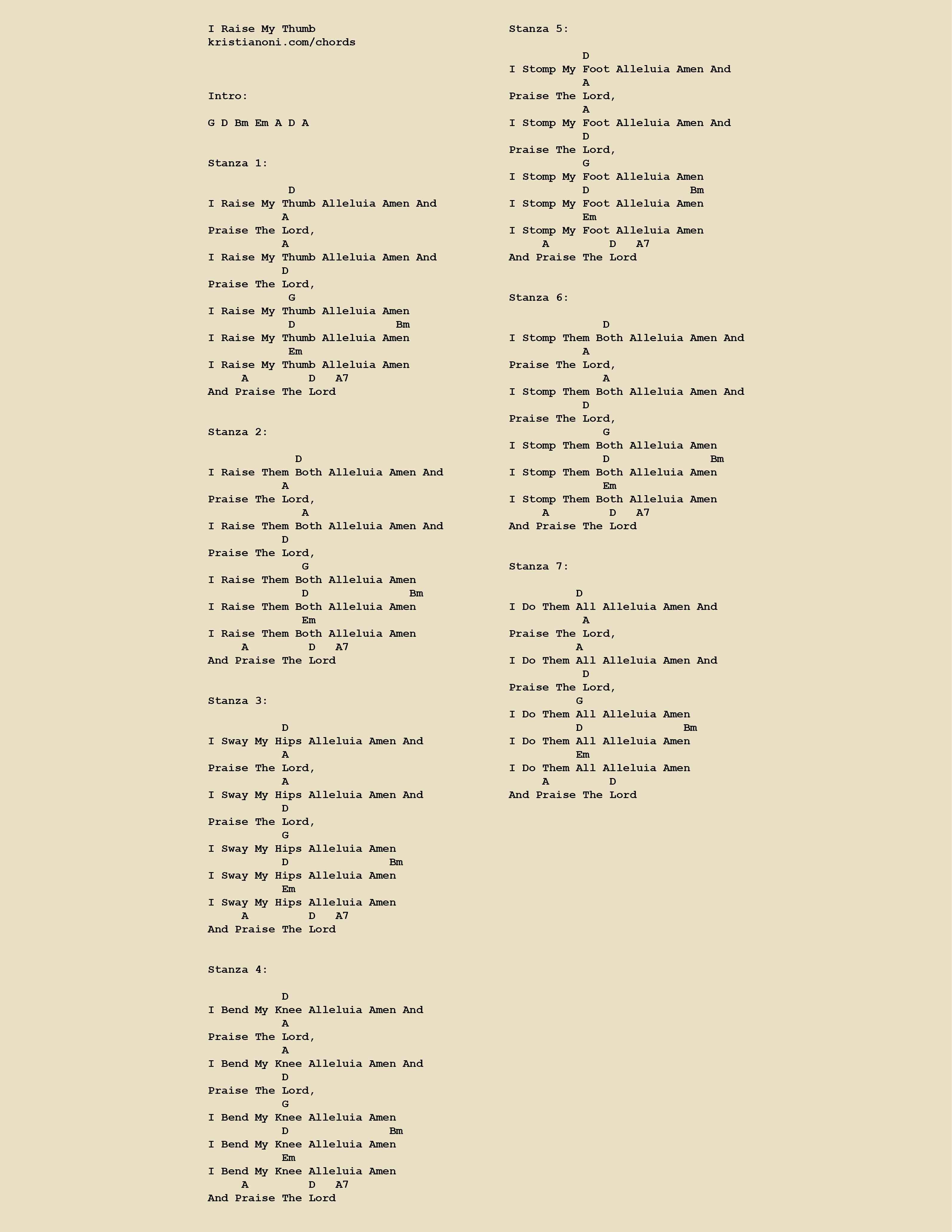 I Raise My Thumb Chords