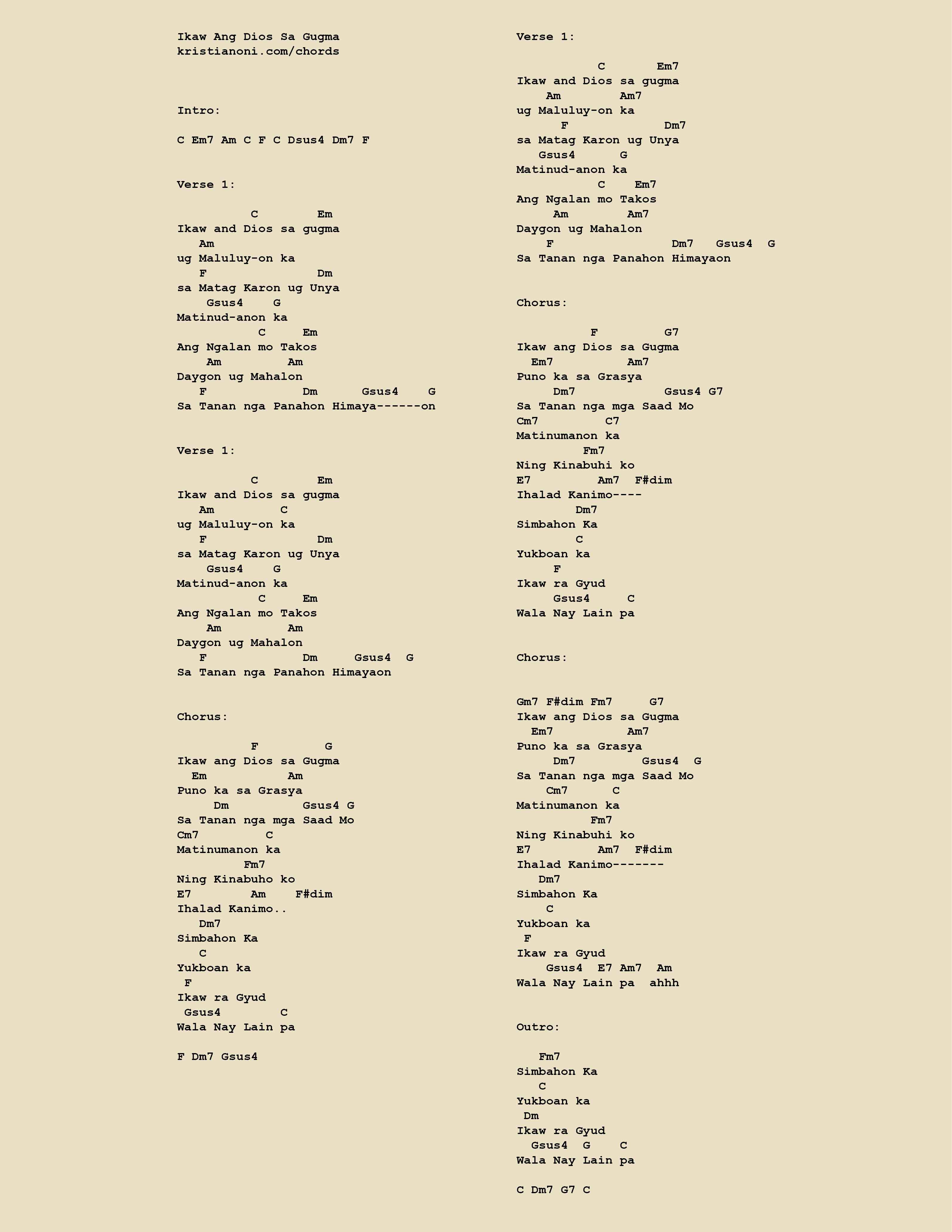 Ikaw Ang Dios Sa Gugma Chords