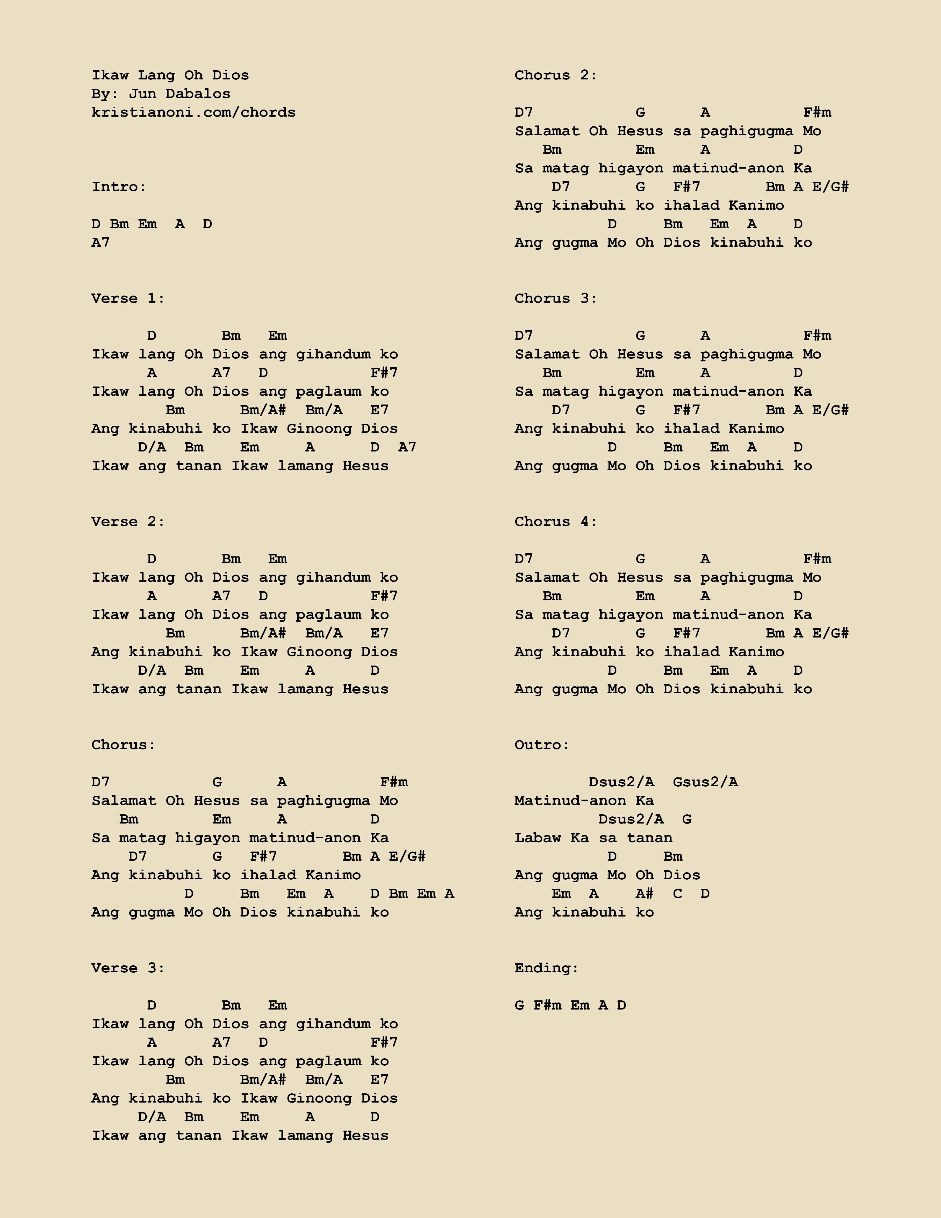 Ikaw Lang Oh Dios Chords