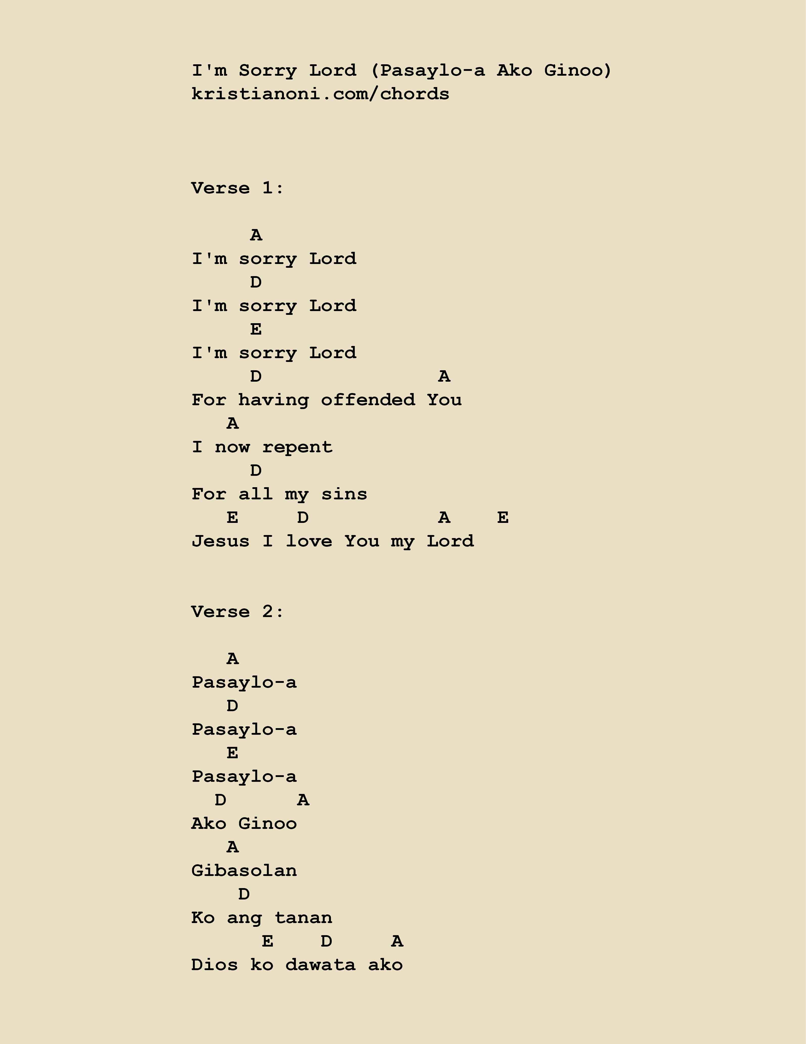 I'm Sorry Lord (Pasaylo-a Ako Ginoo) Chords
