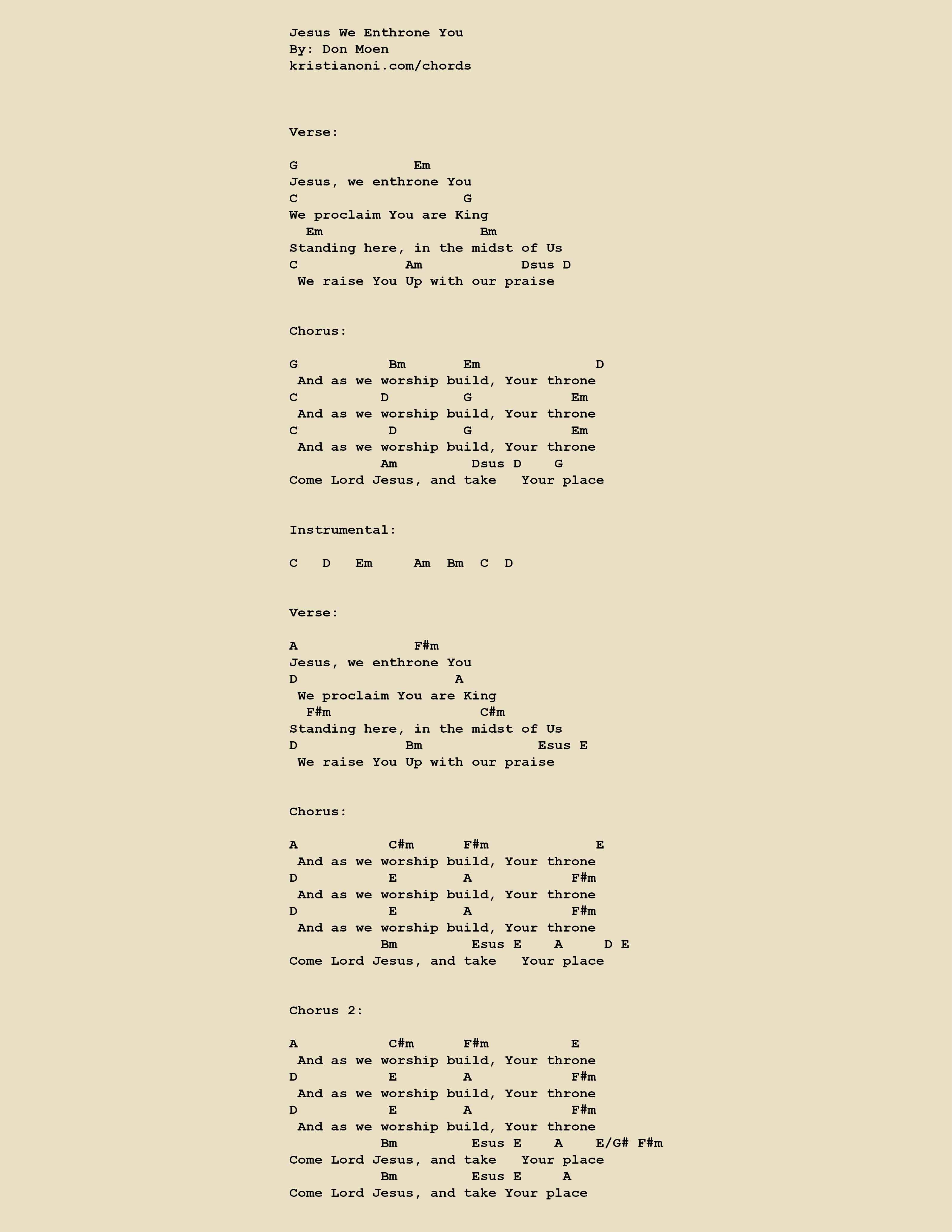 Jesus We Enthrone You Chords