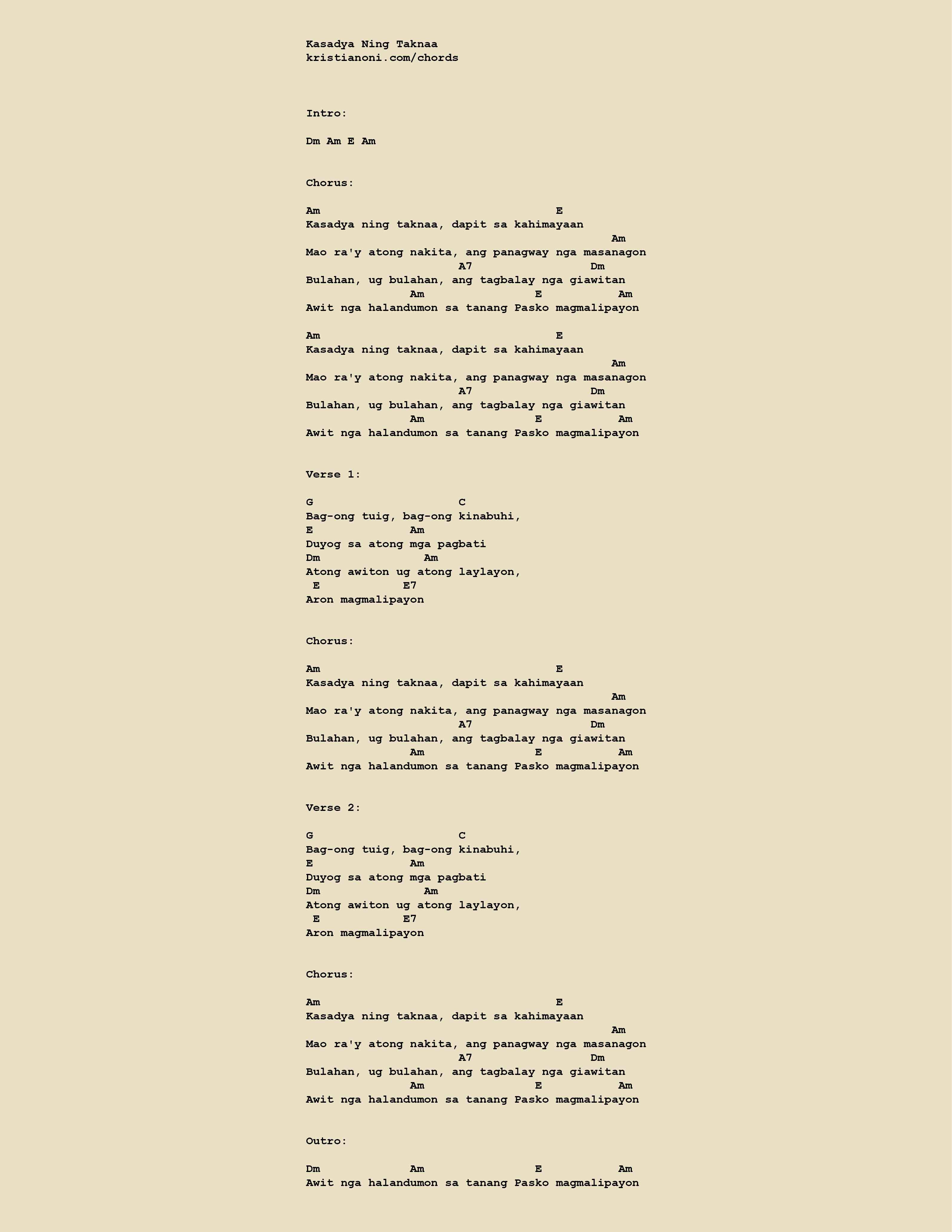 Kasadya Ning Taknaa Chords