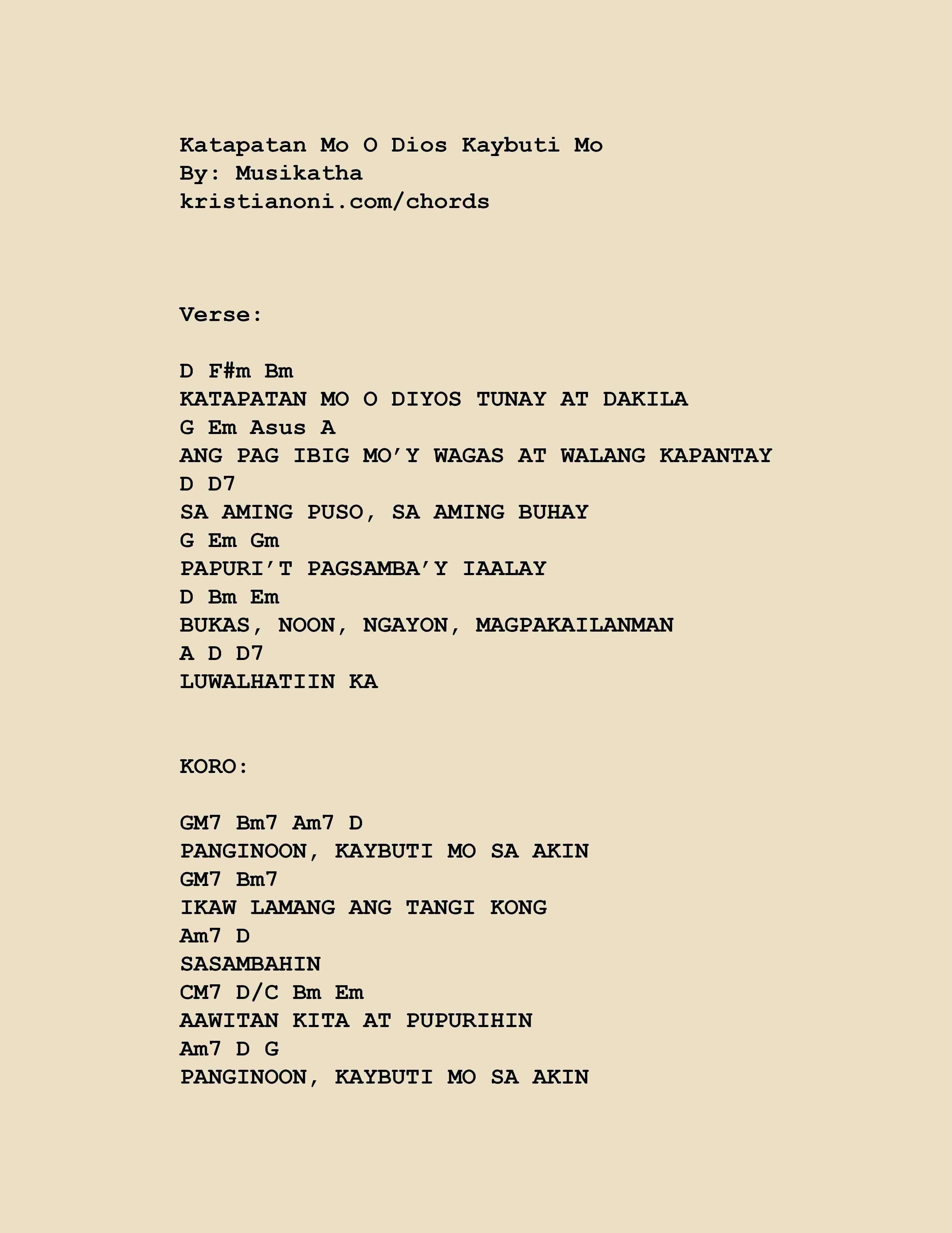 Katapatan Mo O Dios Kaybuti Mo Chords