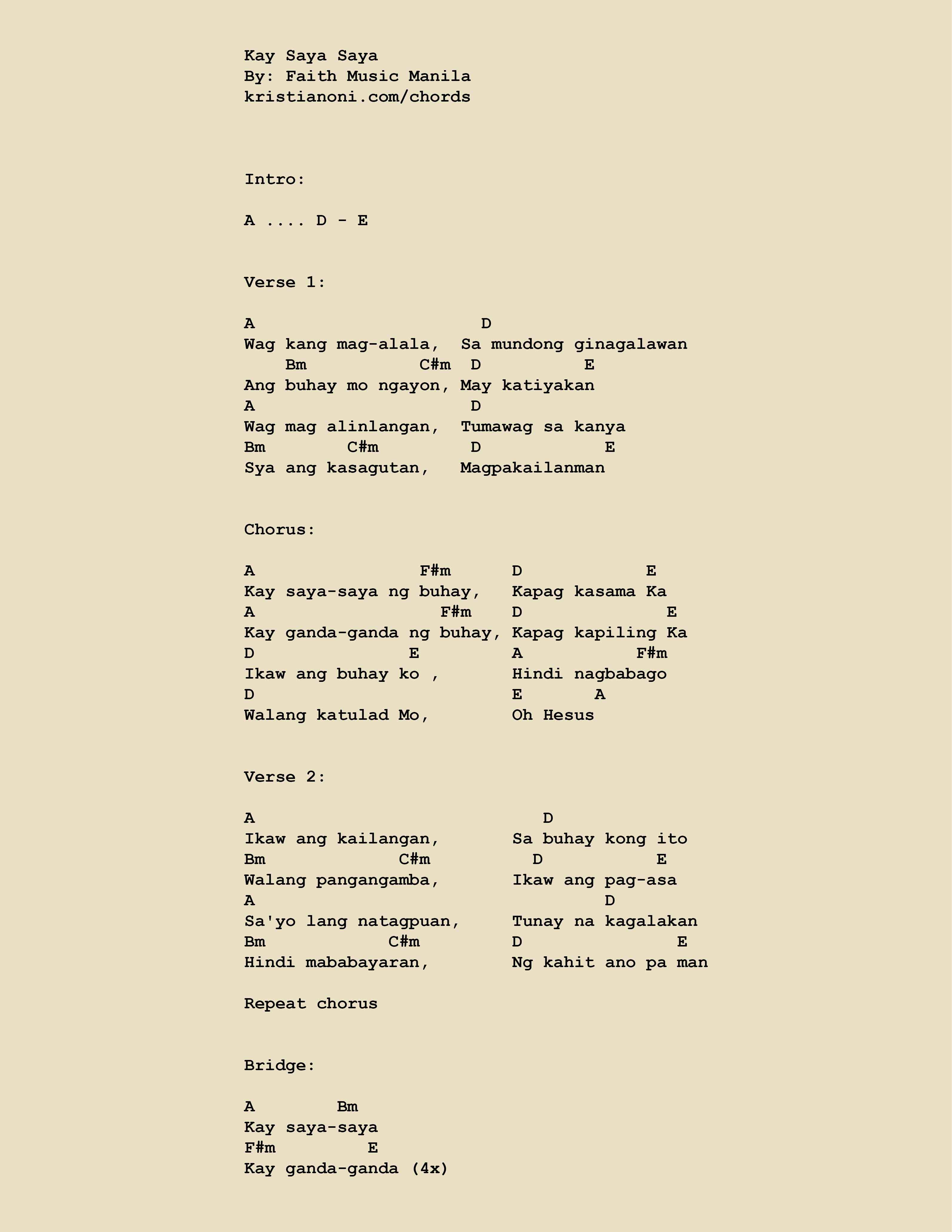 Kay Saya Saya Chords