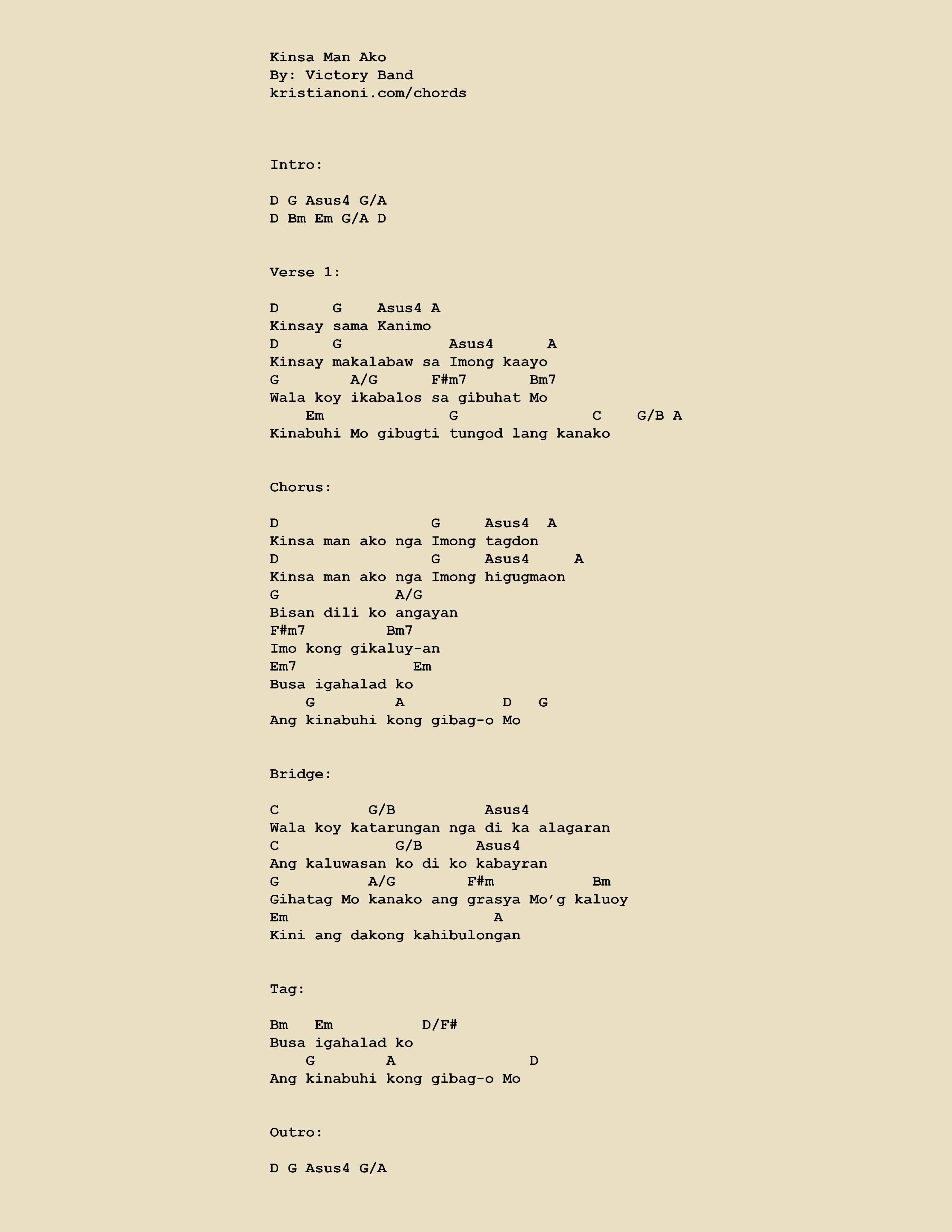 Kinsa Man Ako Chords