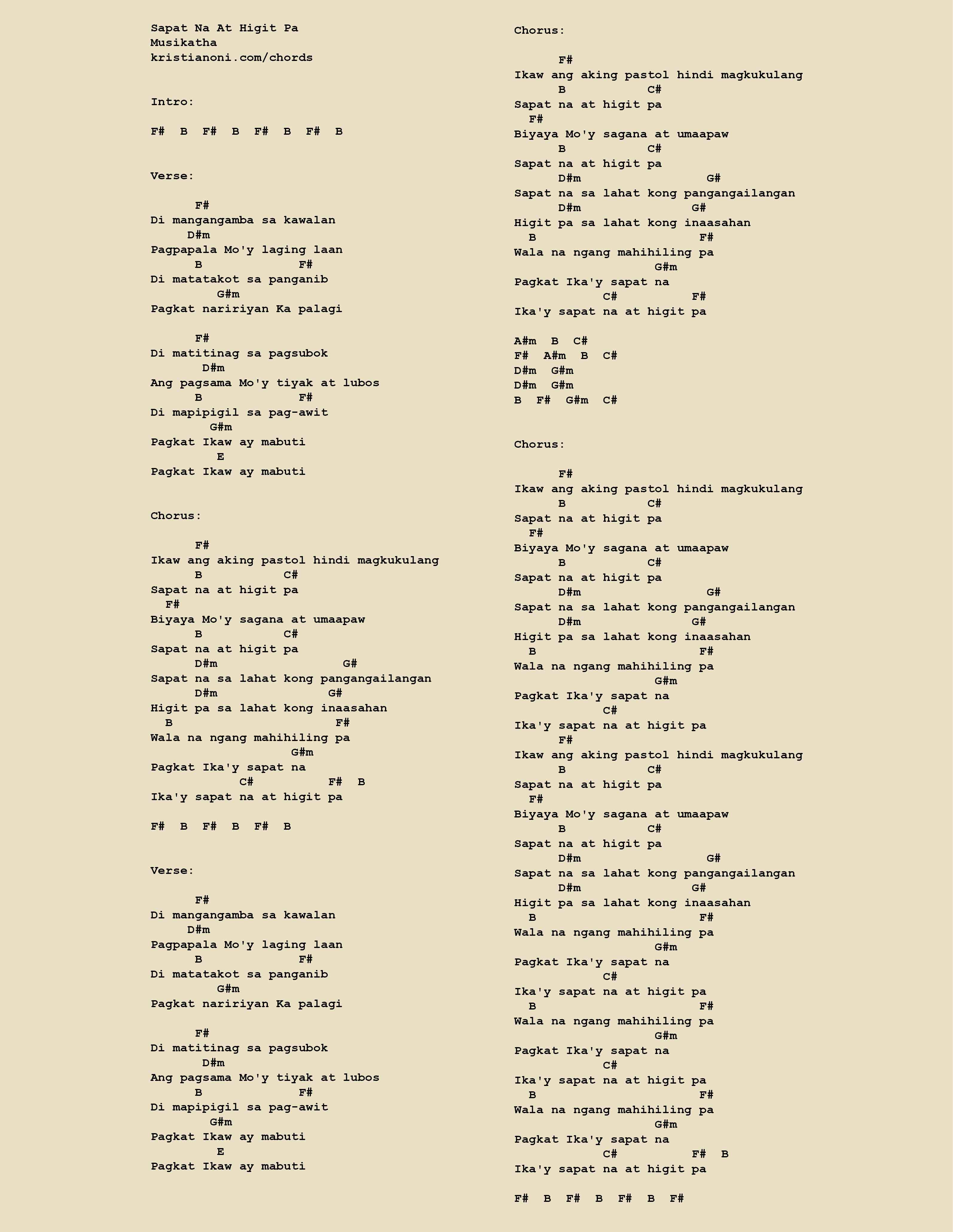 Sapat Na At Higit Pa Chords