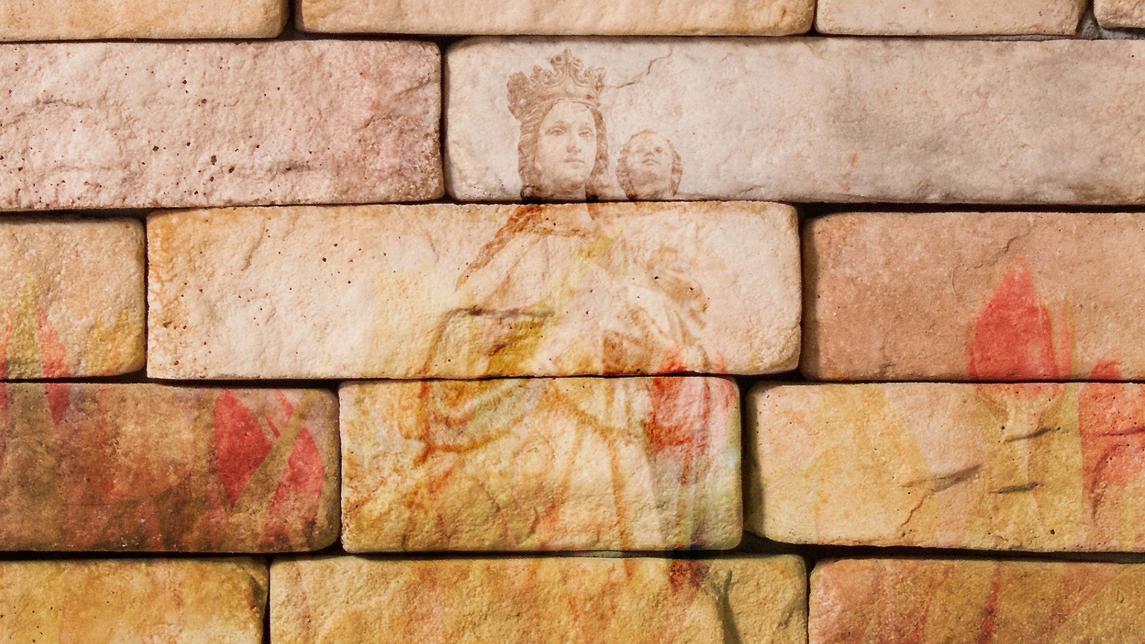 Faded Religious Icon on Stone Wall
