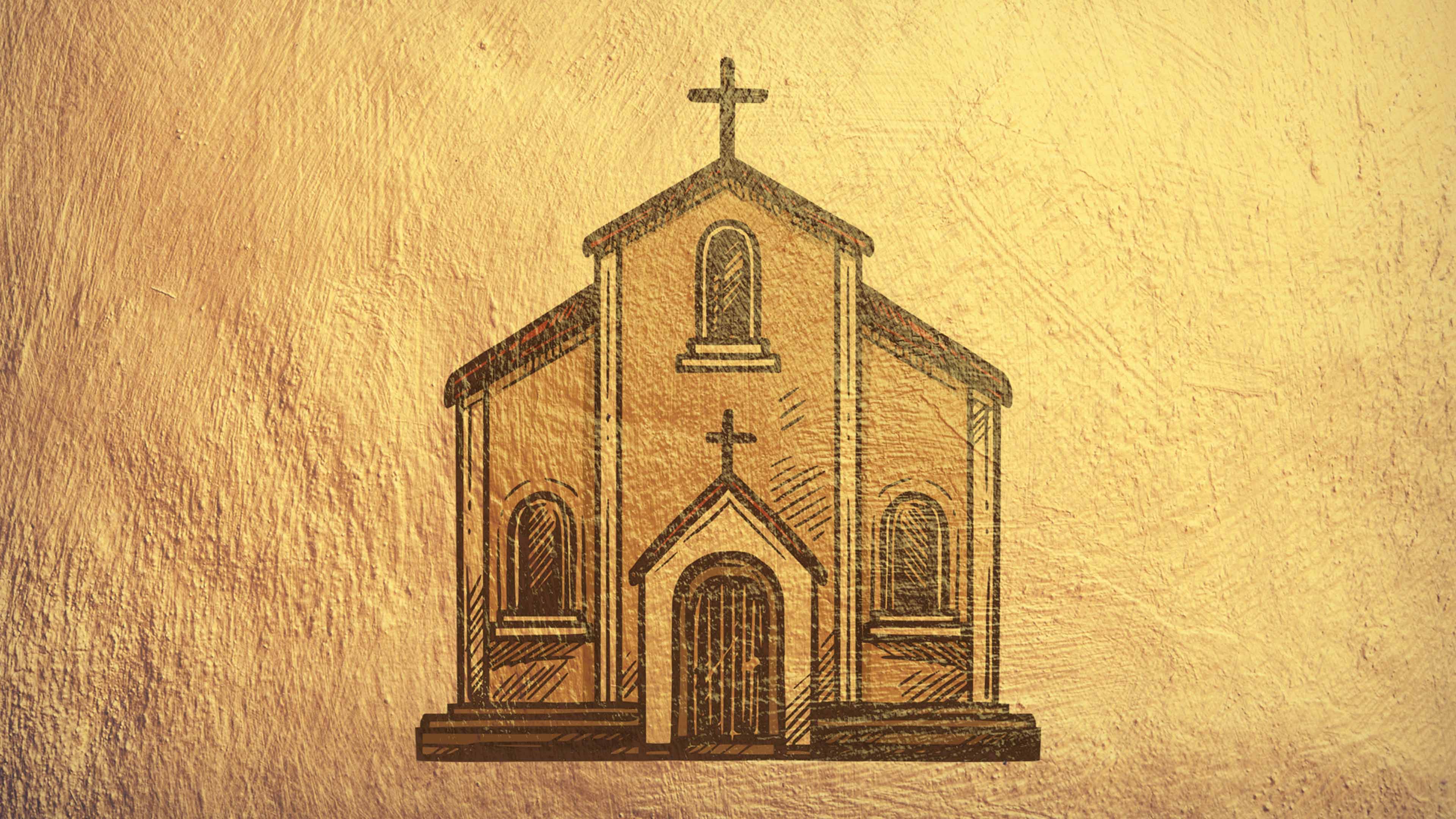 Vintage Church Sketch on Textured Background